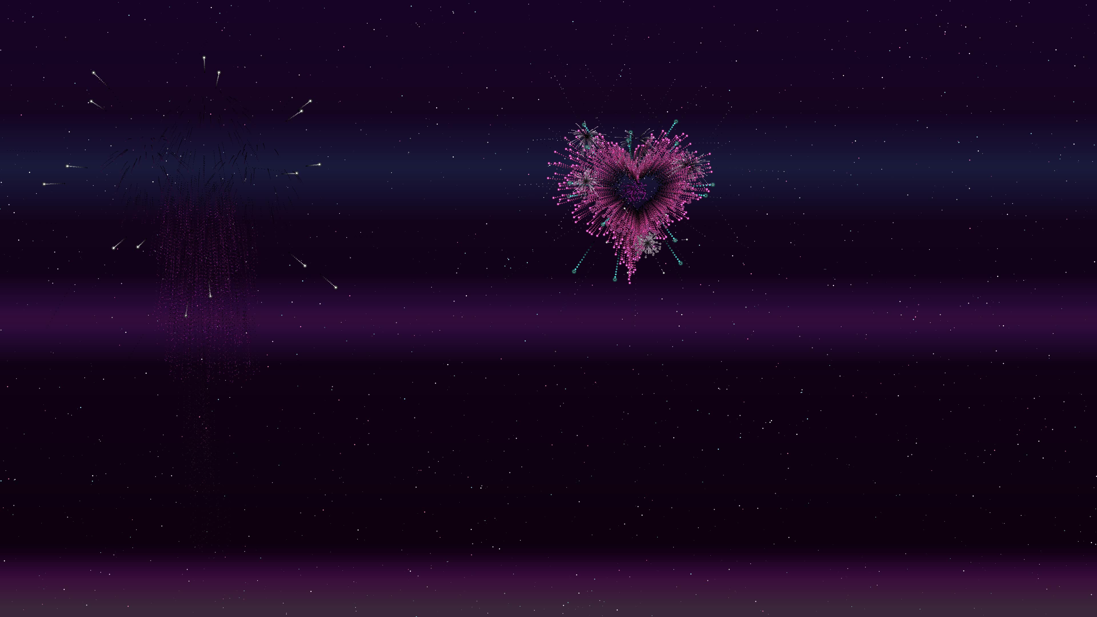 Firework display with hearts on Valentines Day celebrating love in night sky