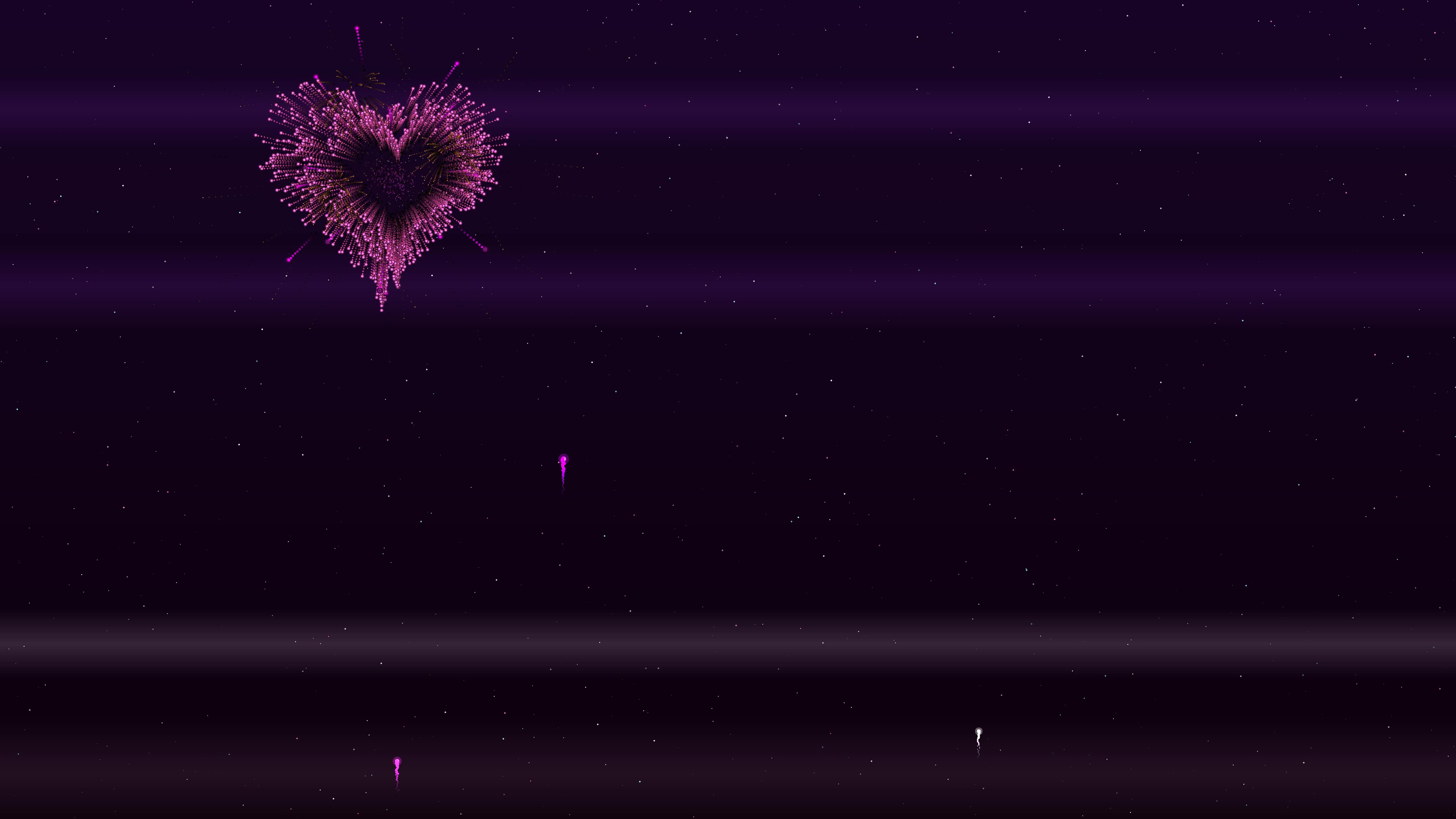 Colorful fireworks create heart shapes for Valentines Day celebration at night sky with joyful ambiance and festive mood