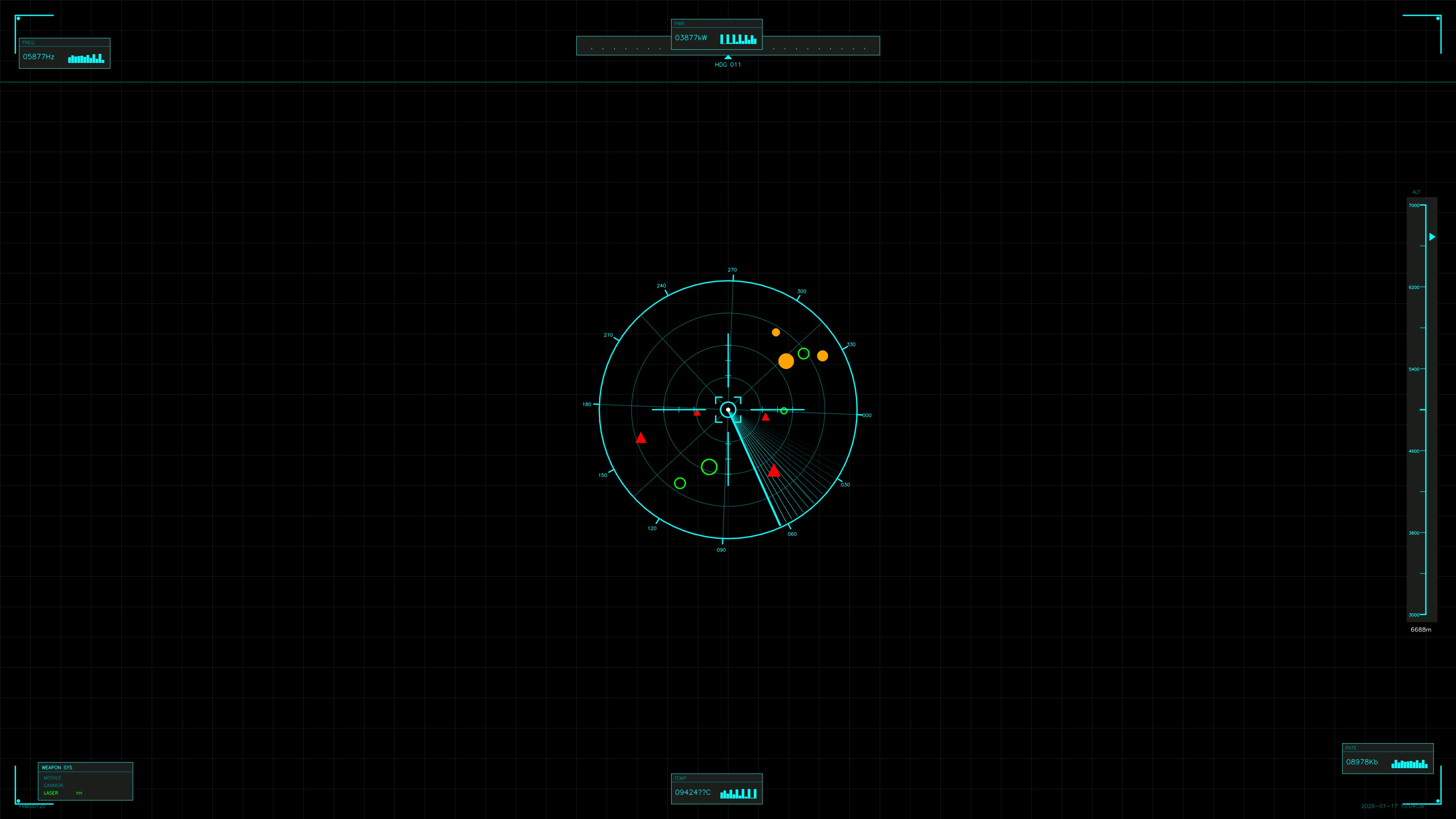 Military gui war stock footage hud animation for science fiction production in dark background with radar display elements