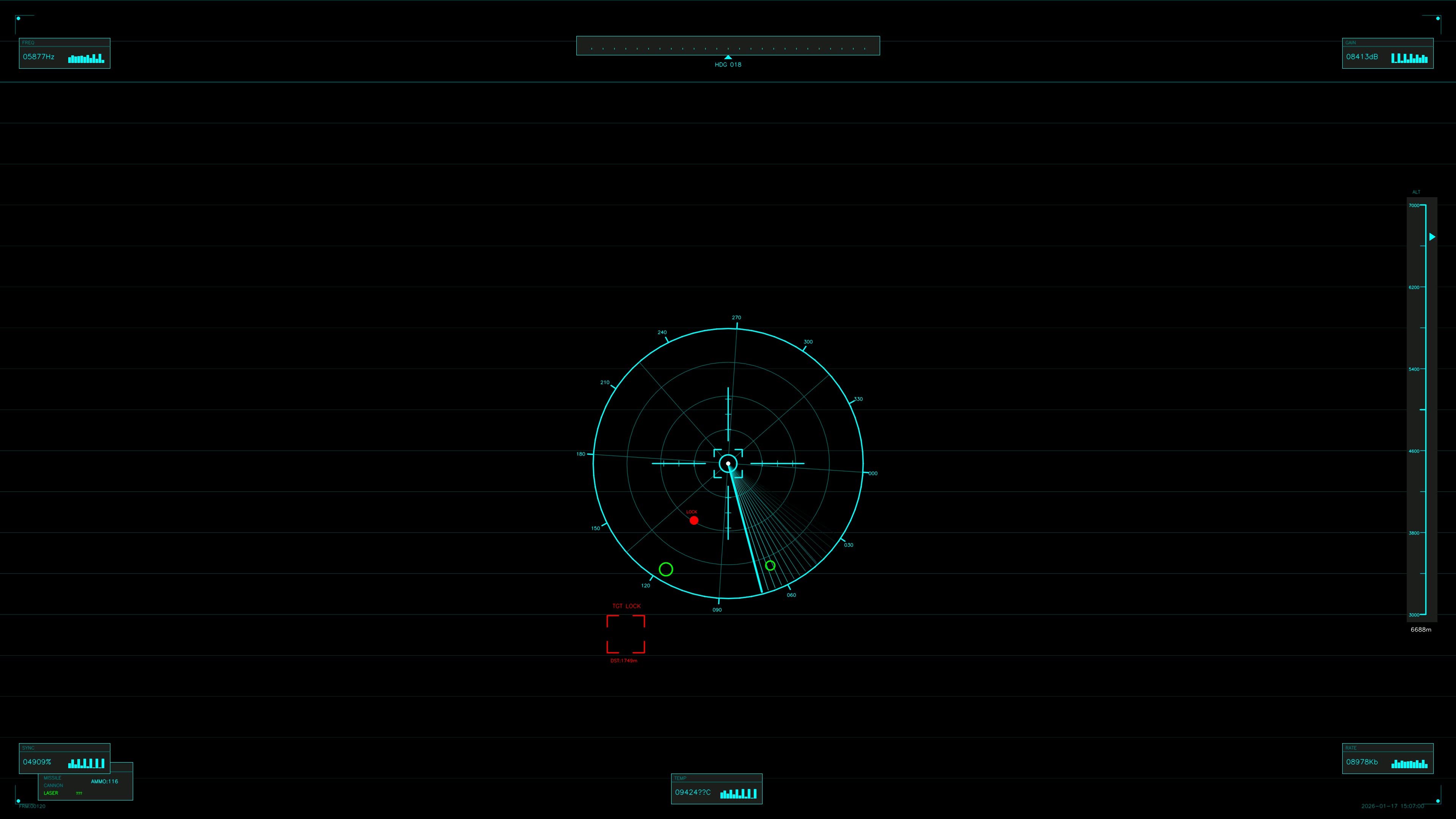 Military gui war stock footage hud animation for science fiction production displaying radar and target tracking elements