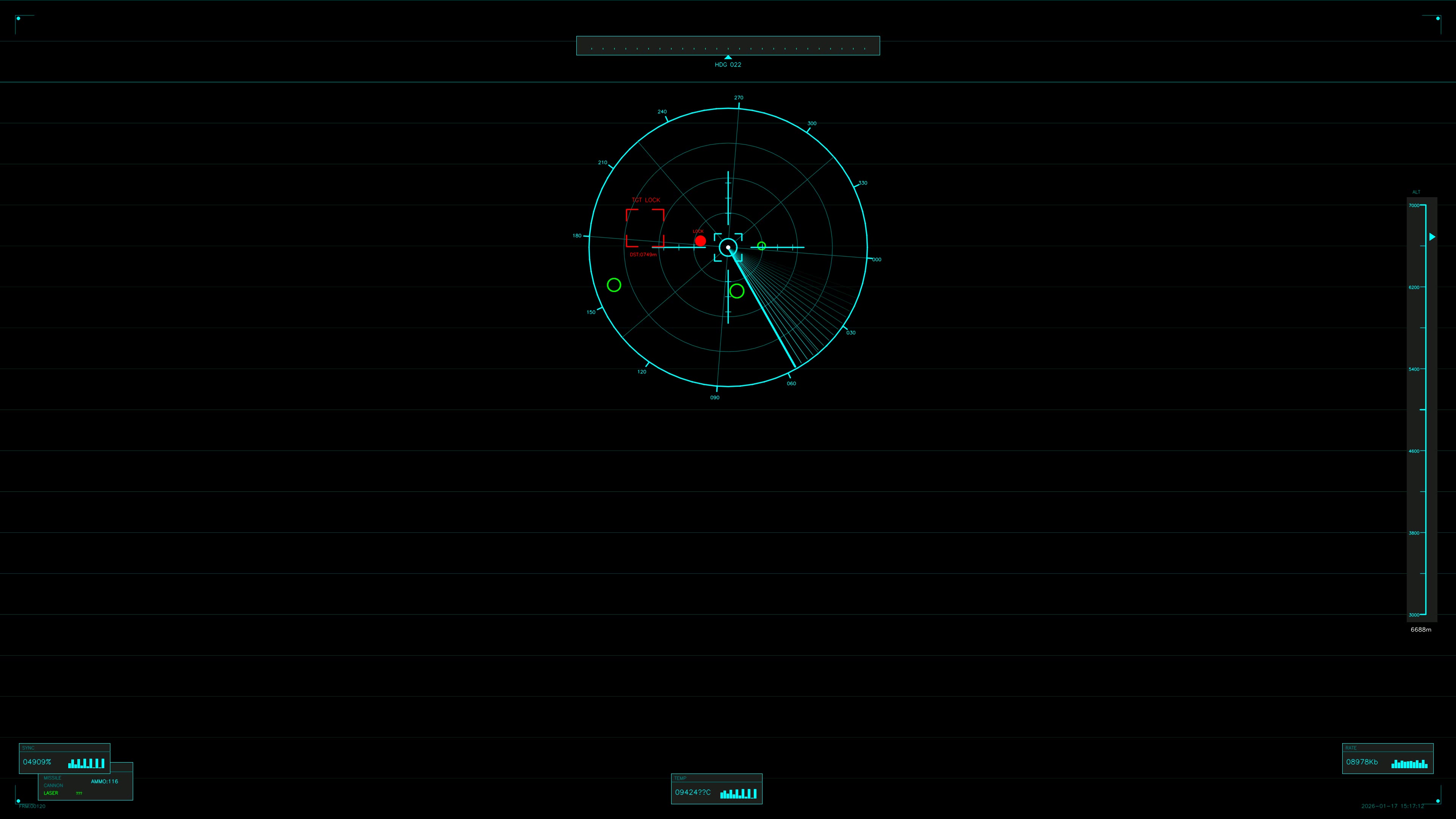 Military gui war stock footage hud animation display for science fiction production with radar elements and data representation