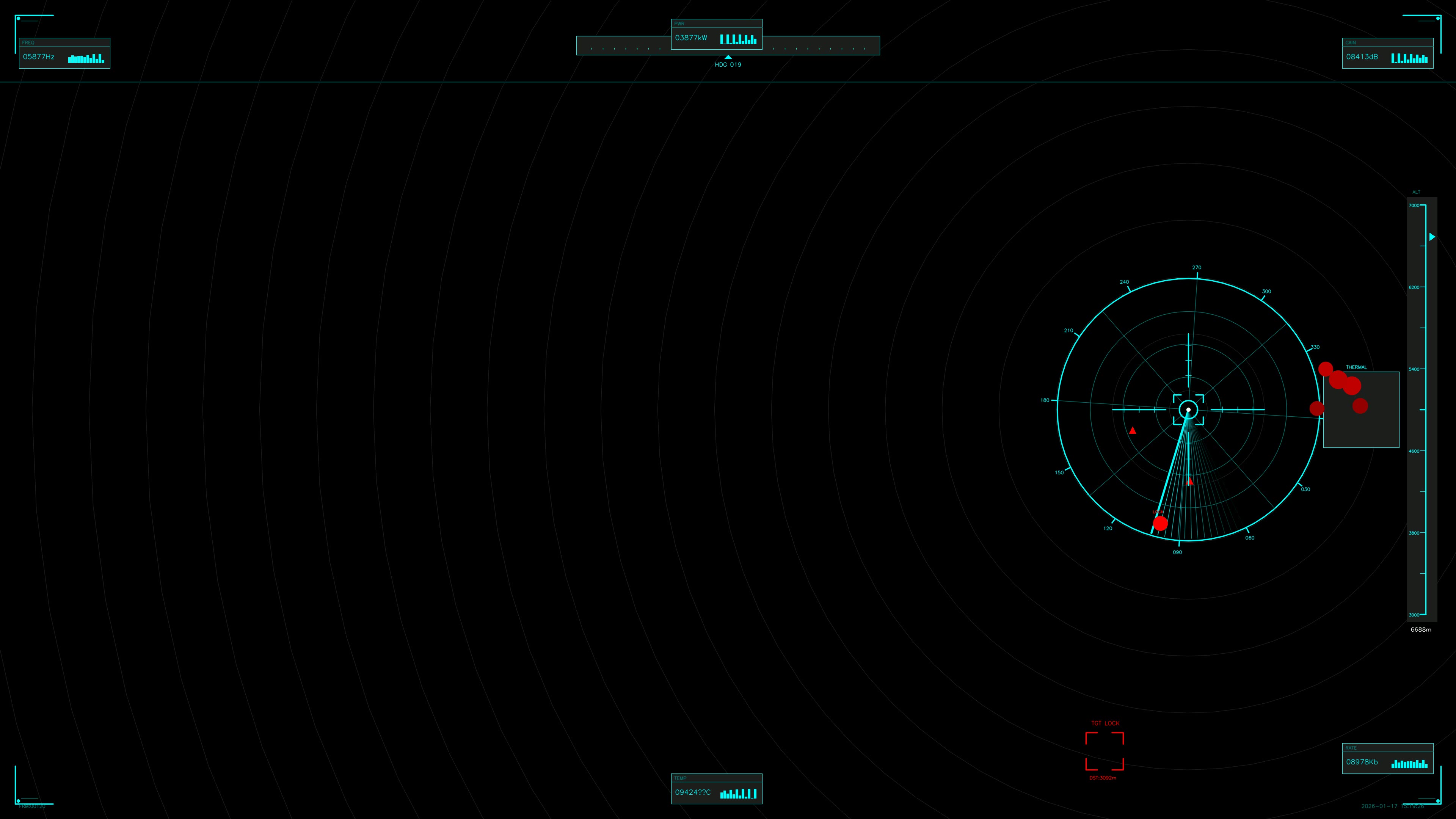 Military gui war stock footage hud animation for science fiction production in dark setting focused on radar display