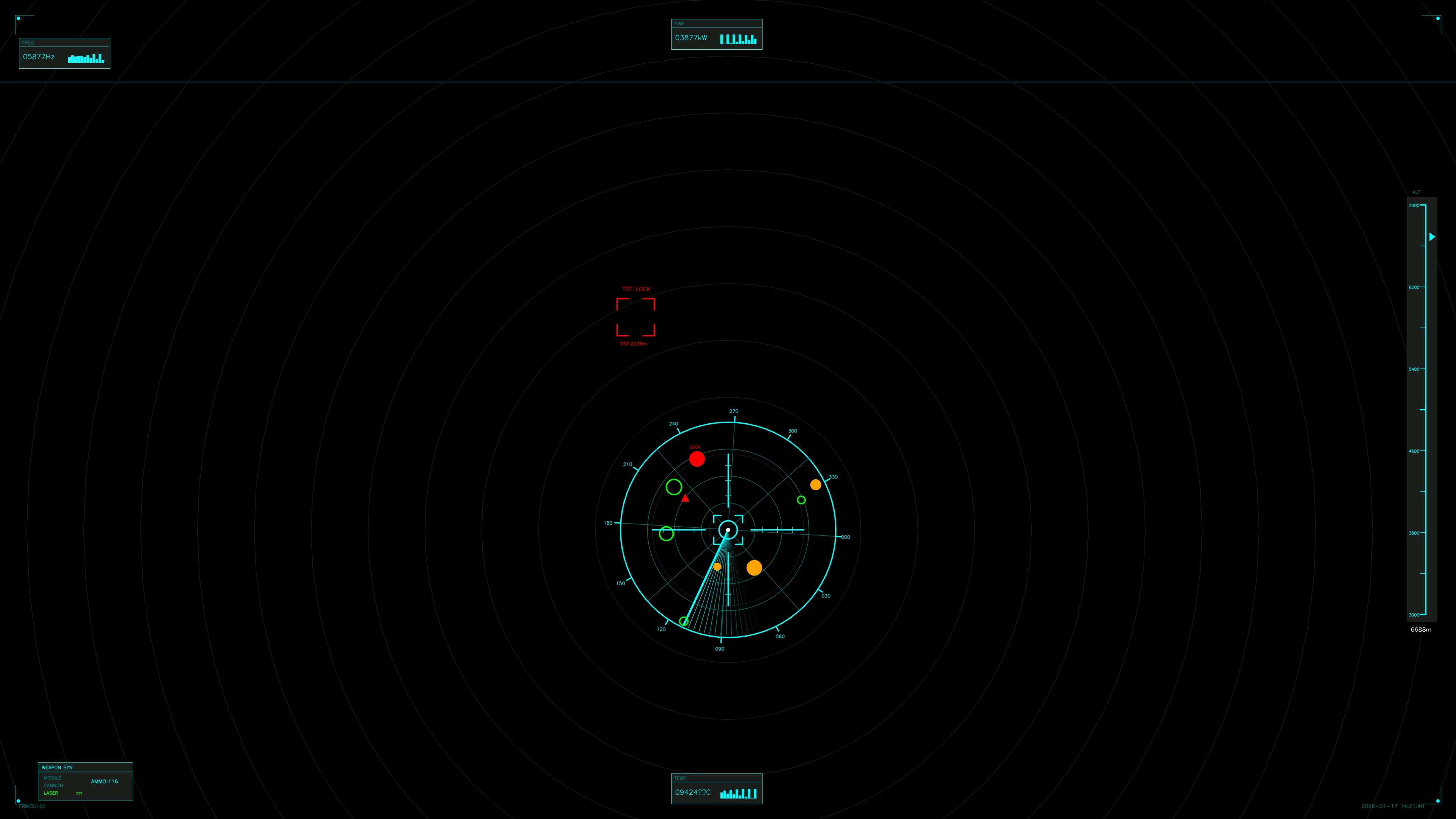 Military gui war stock footage hud animation suitable for science fiction production in dark background with various data points displayed