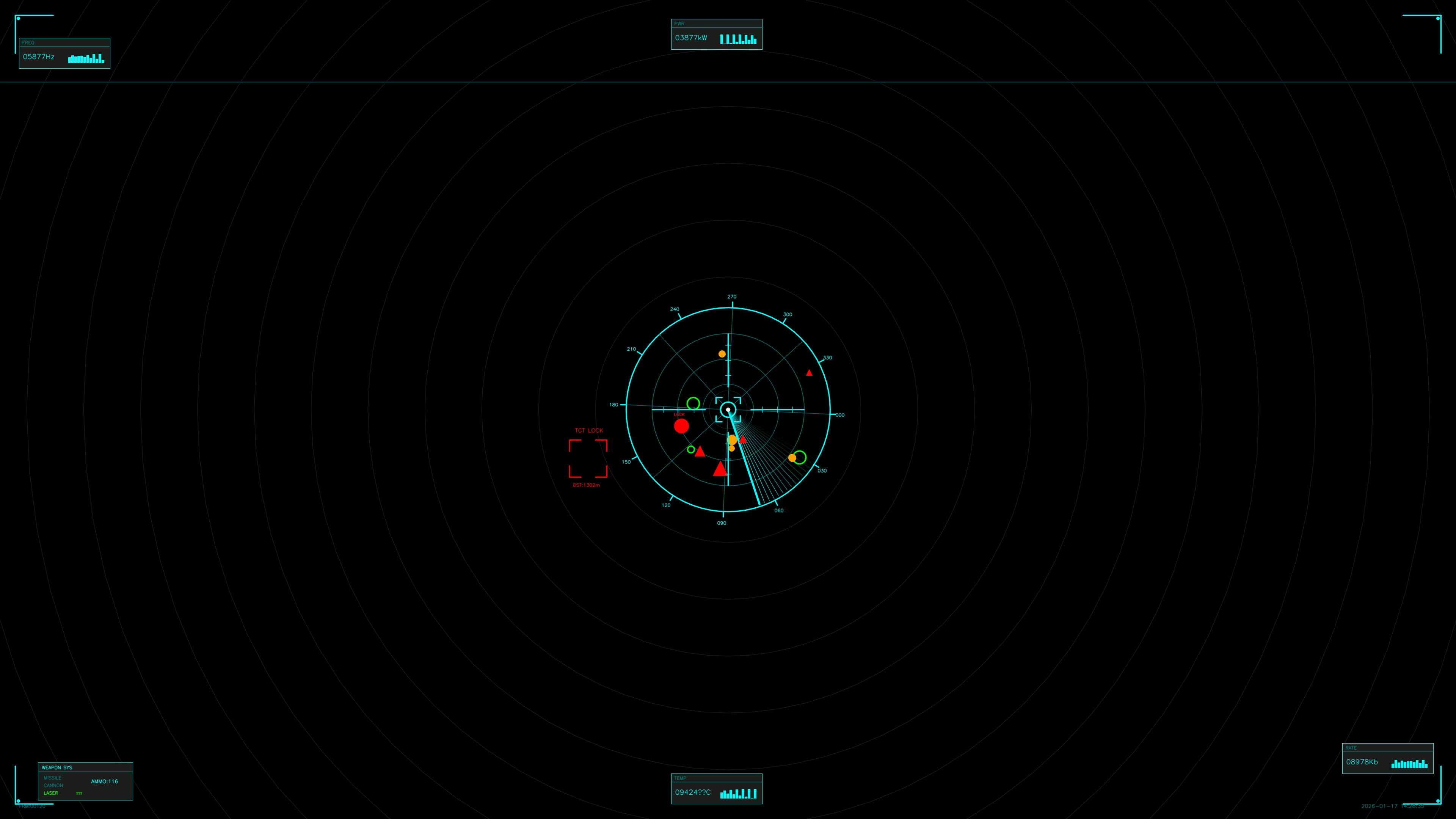 Military gui war stock footage hud animation for science fiction production in a digital environment with radar graphics and data display