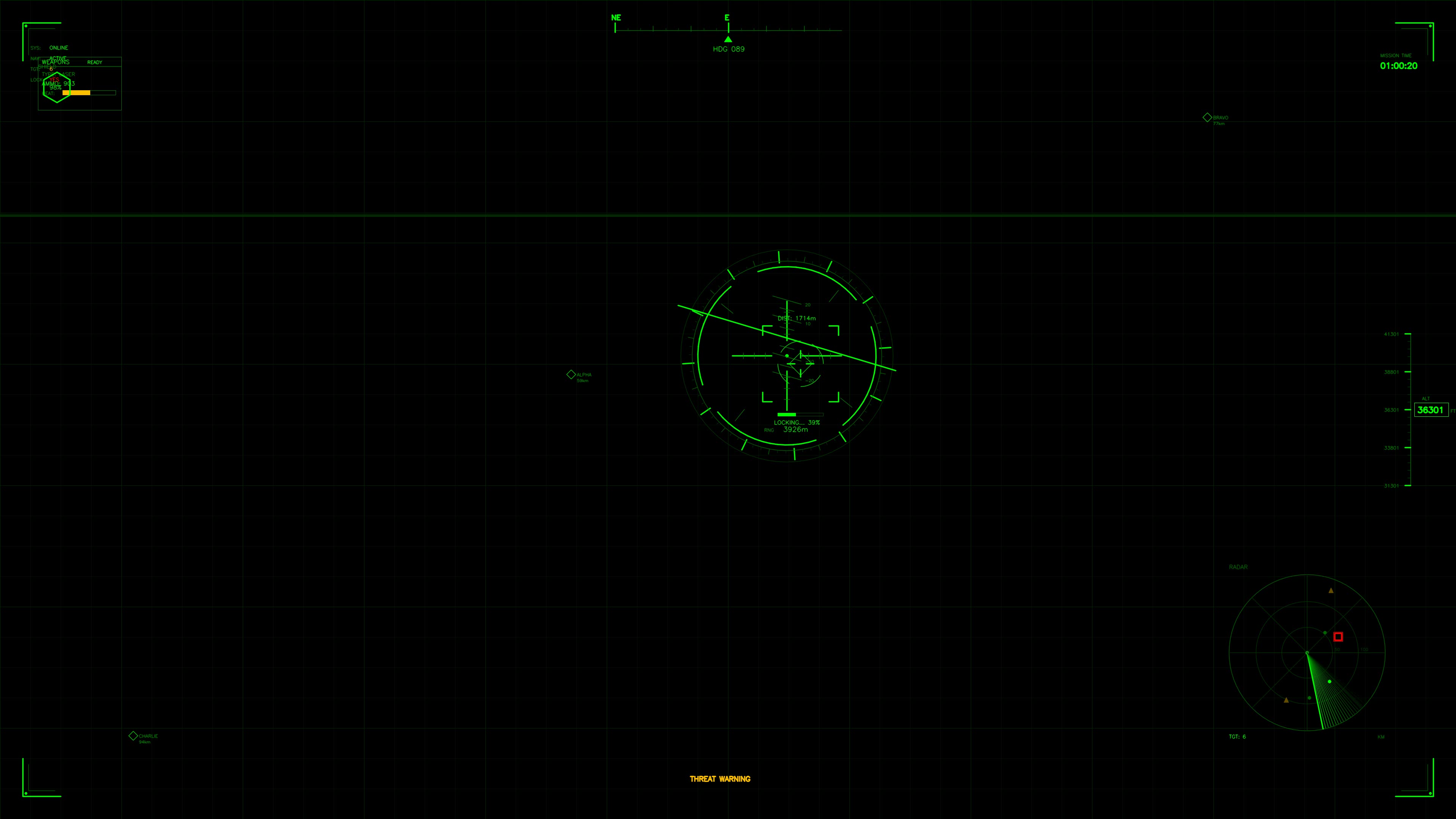 Military gui war stock footage hud animation for science fiction production with radar display controls and data readings