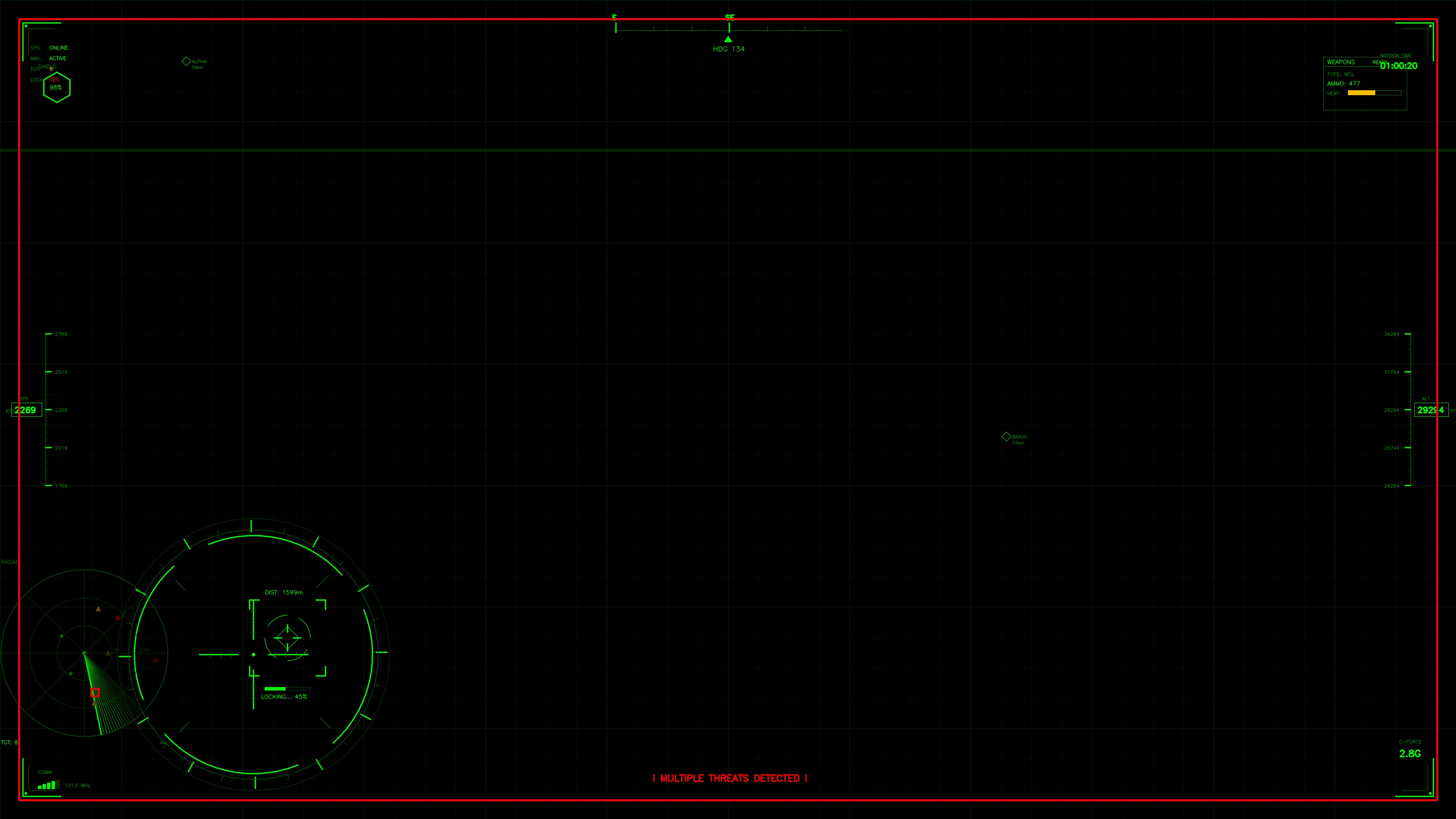 Military gui war stock footage hud animation for science fiction production with radar and targeting displays in dark environment