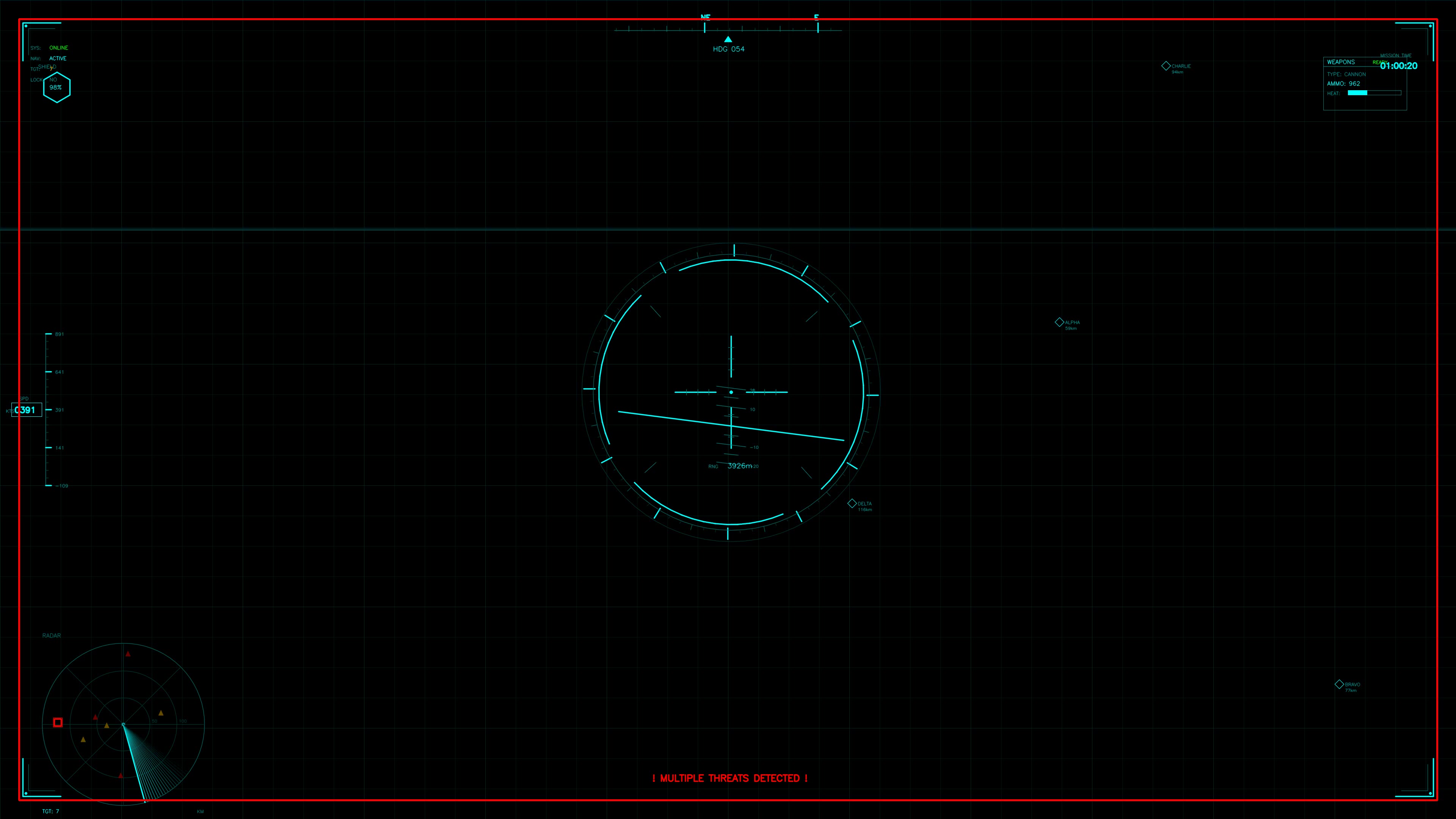 Military GUI HUD animation for sci-fi war footage production with targeting and navigation elements visible