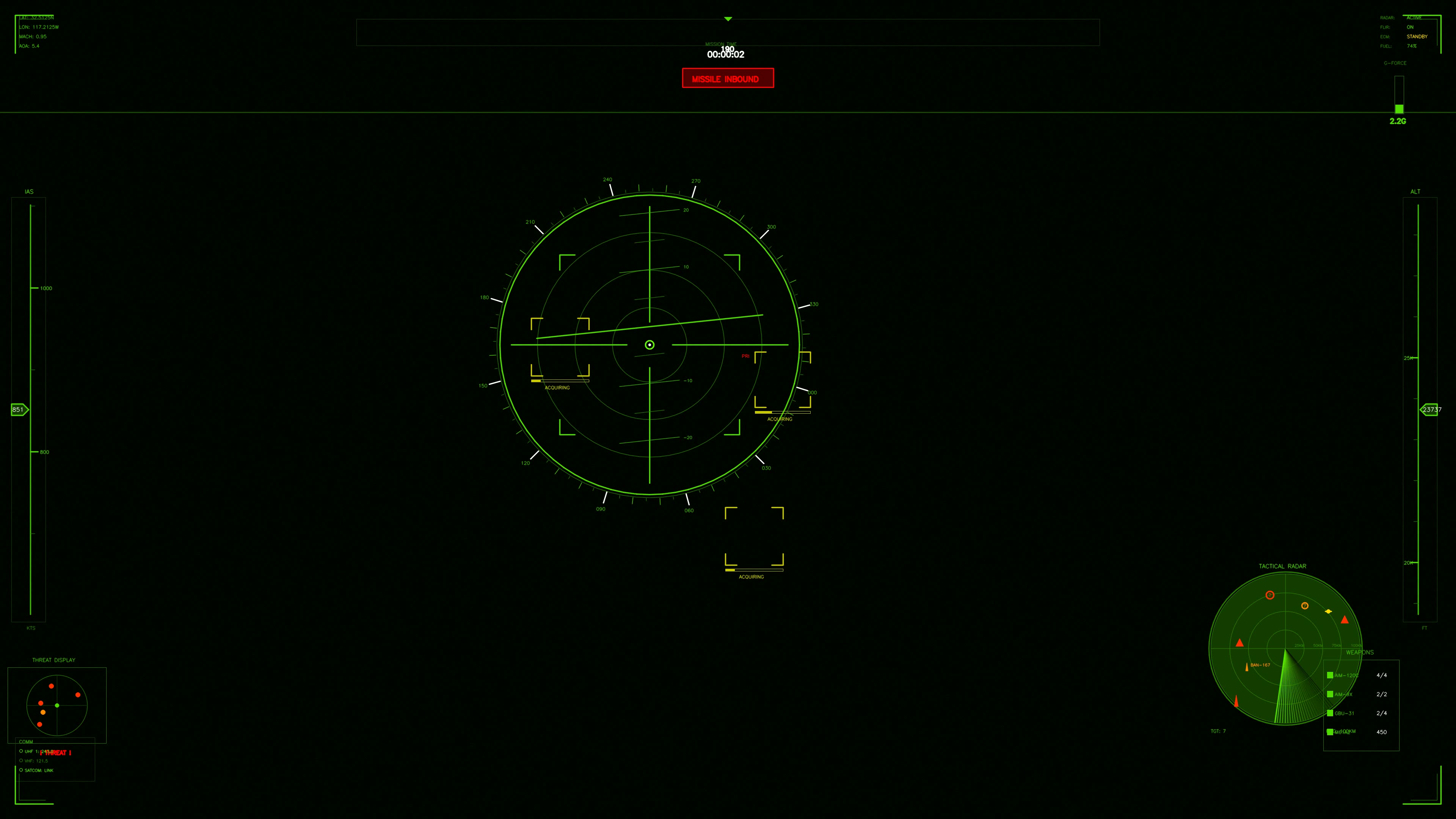 Military gui war stock footage hud animation designed for science fiction production with radar and targeting features