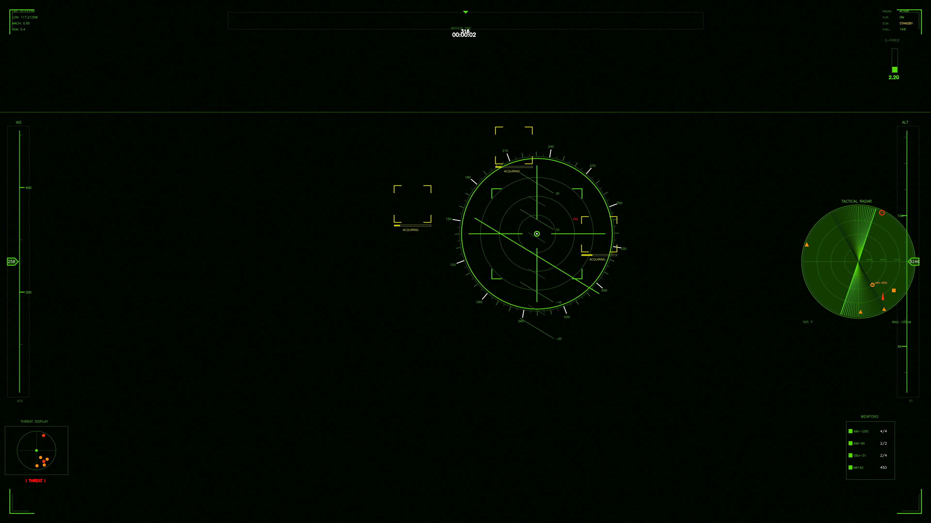 Military gui war stock footage hud animation for science fiction production in dark setting with radar and tracking indicators
