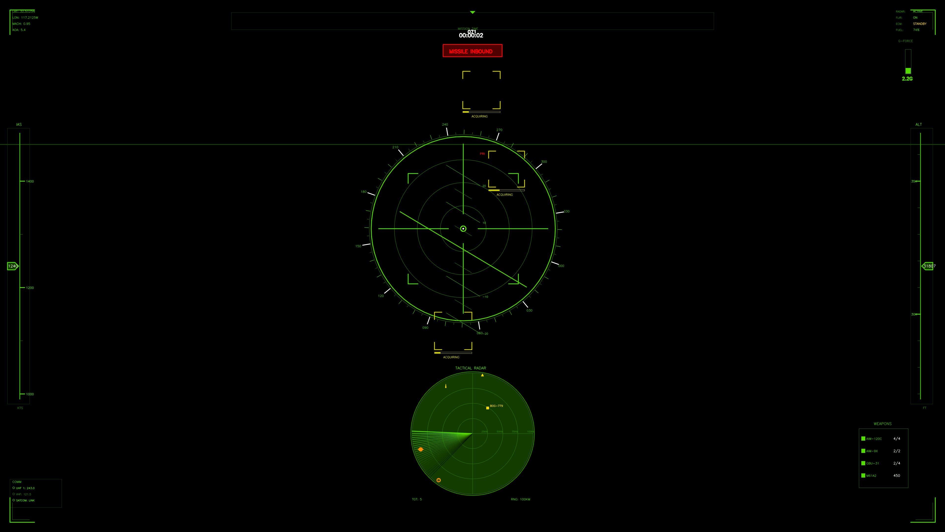 Military gui war stock footage hud animation for science fiction production in dark setting with radar interface and targets indicated
