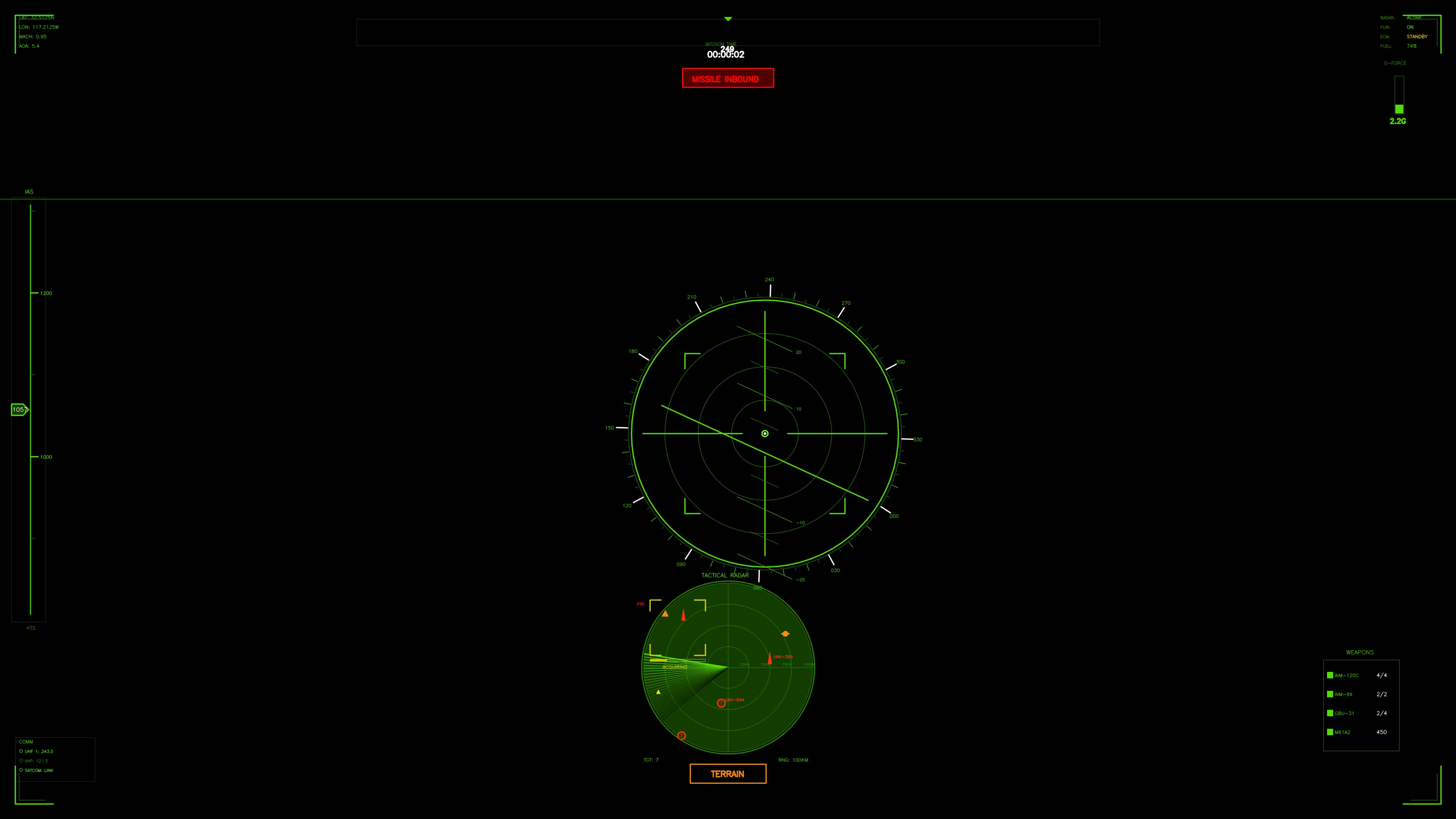 Military gui war stock footage hud animation for science fiction production with radar display and tracking information