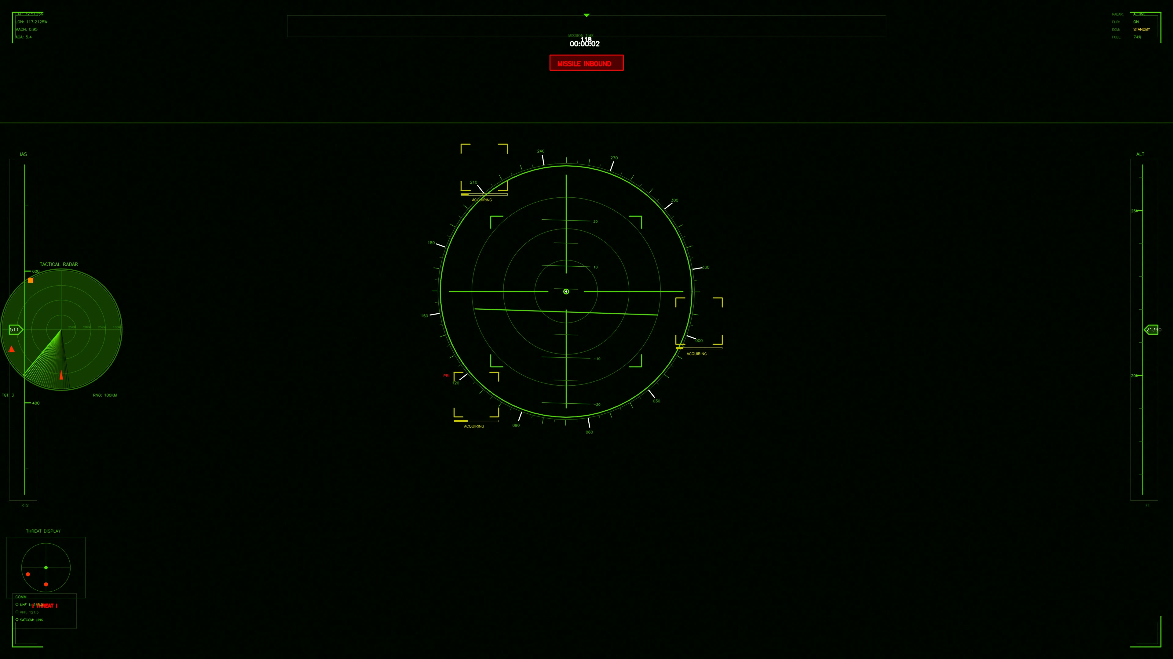 Military gui war stock footage hud animation for science fiction production showing detailed radar movements and data displays