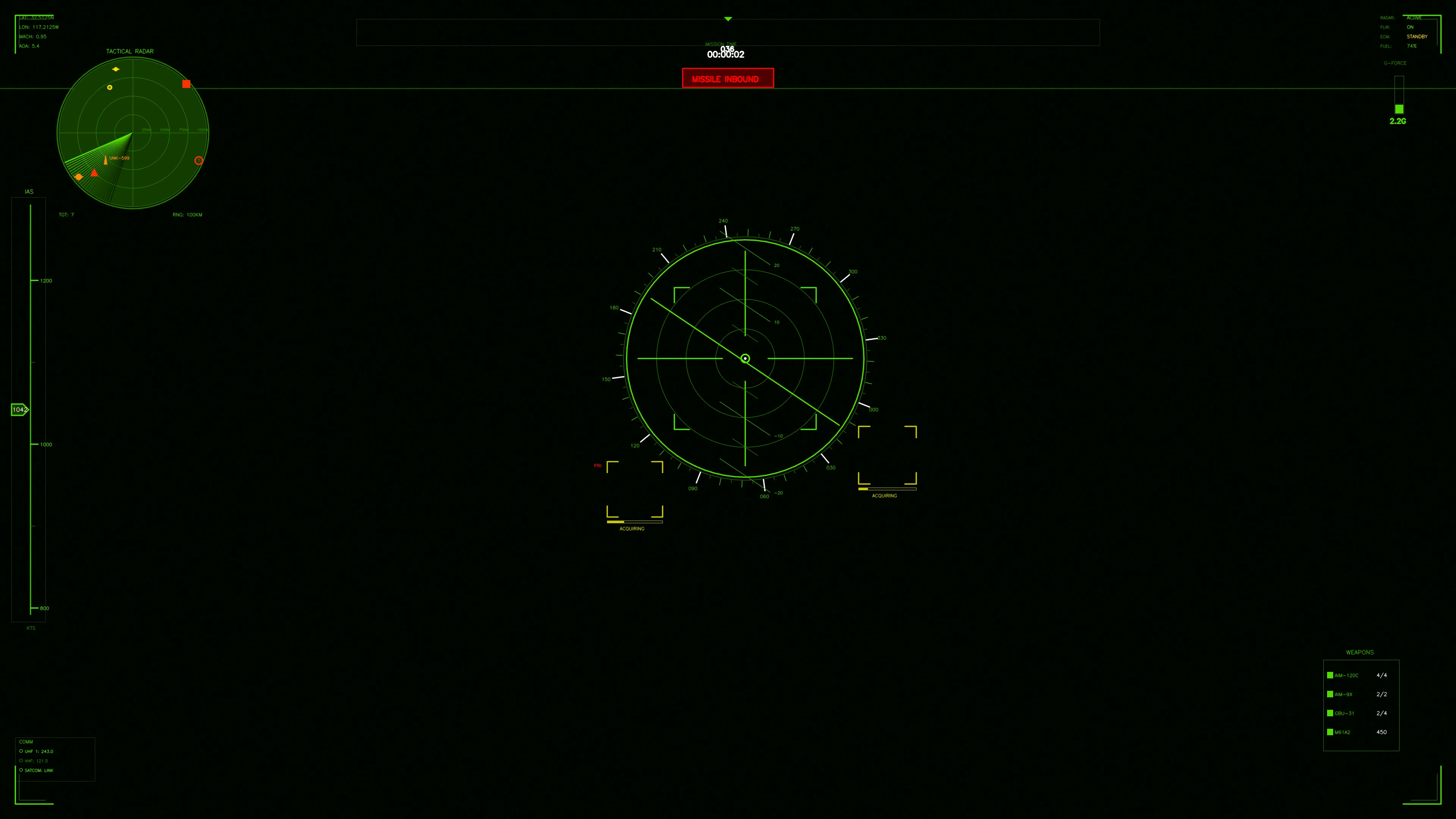 Military GUI war stock footage HUD animation for science fiction production with detailed radar display and tracking elements
