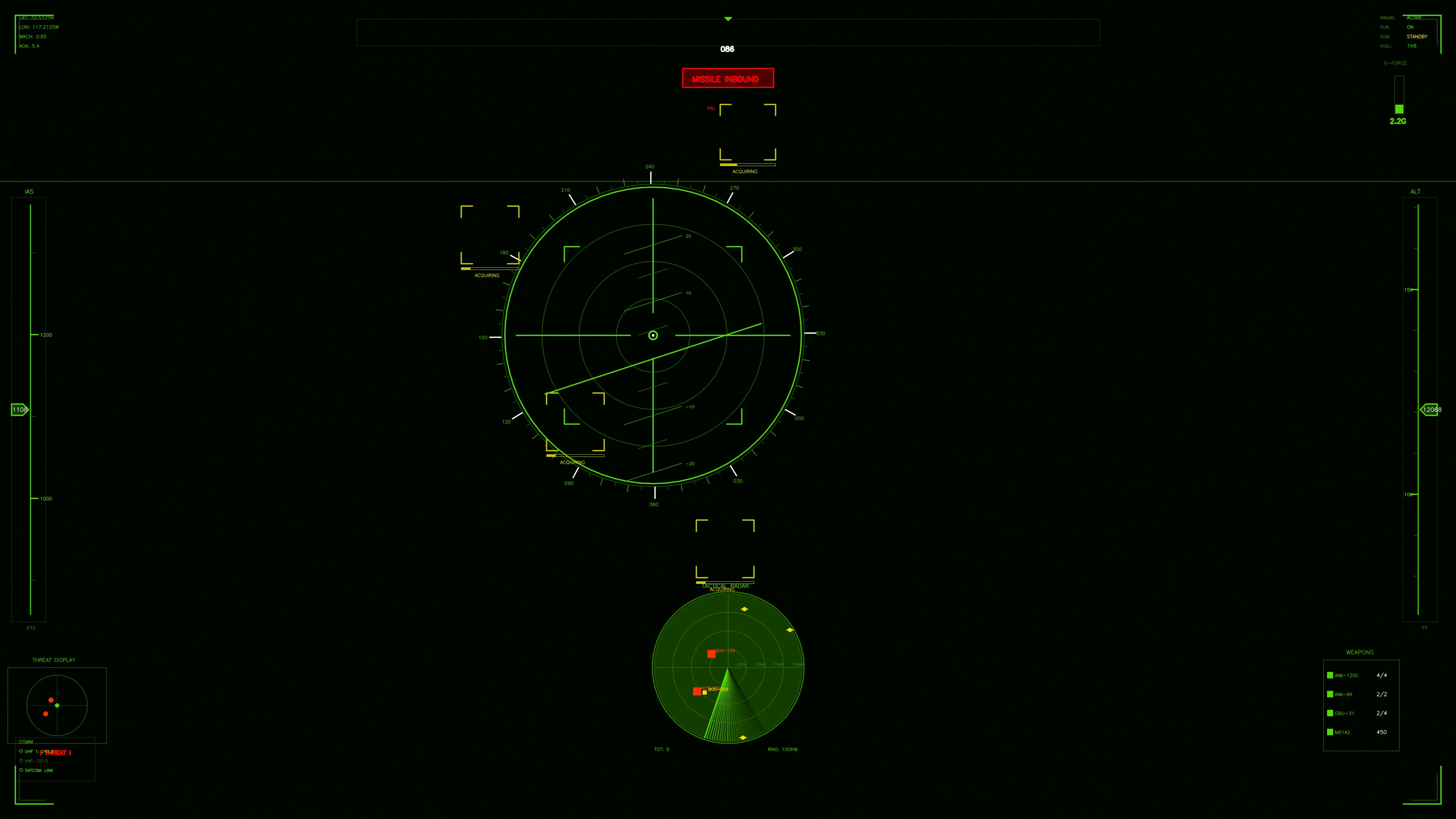 Military gui war stock footage hud animation for science fiction production showing radar display and tracking information