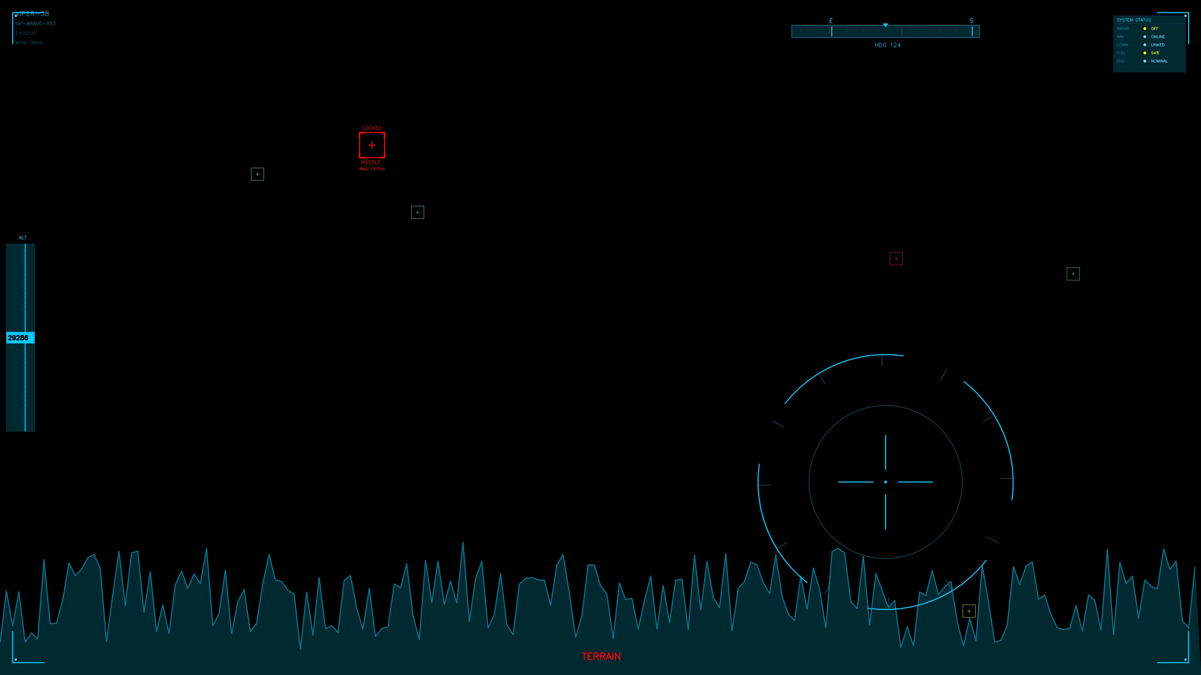 Military gui war stock footage with hud animation for science fiction production in a dark setting with moving graphics