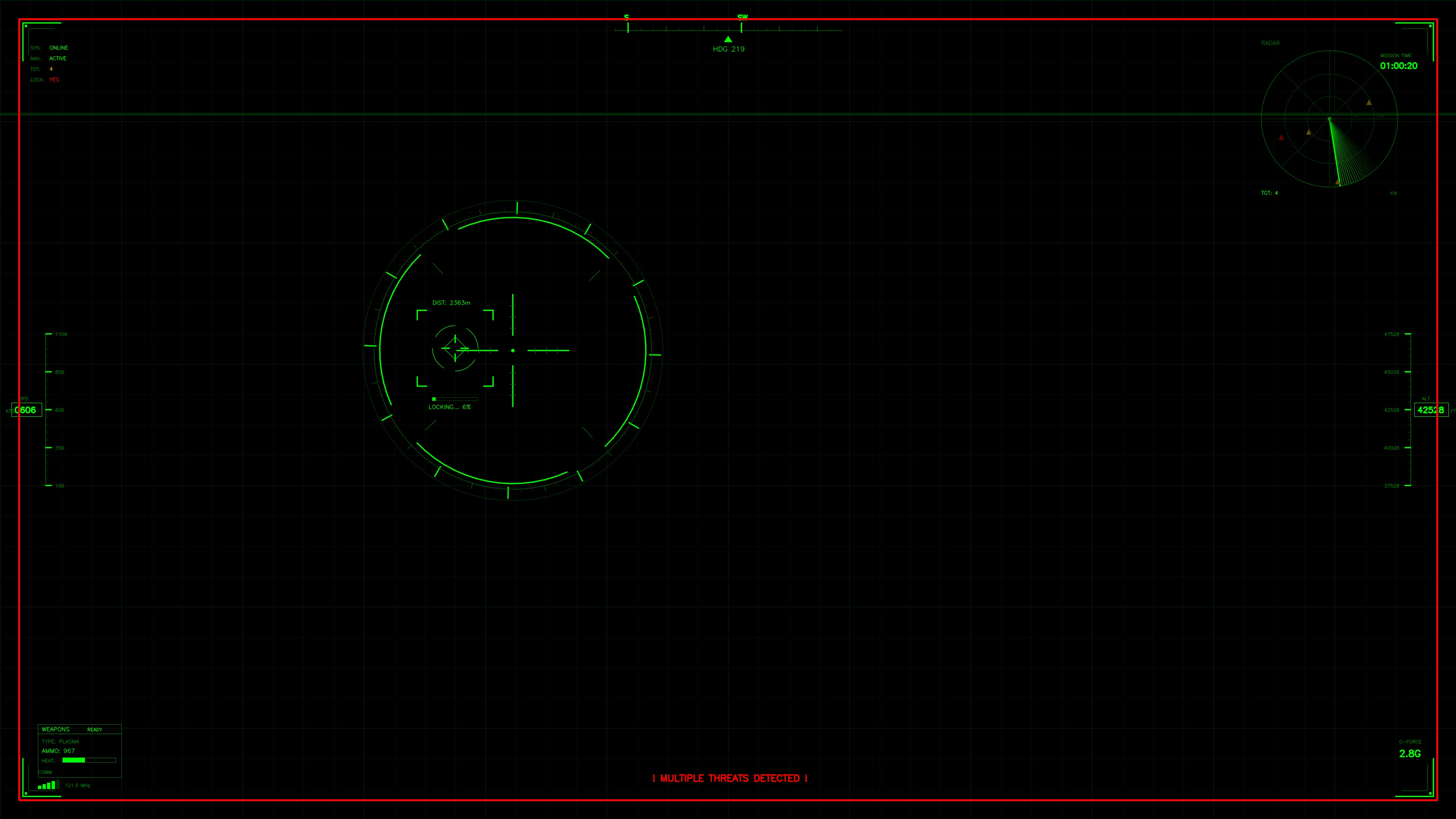 Military gui war stock footage hud animation for science fiction production with radar display and targeting information