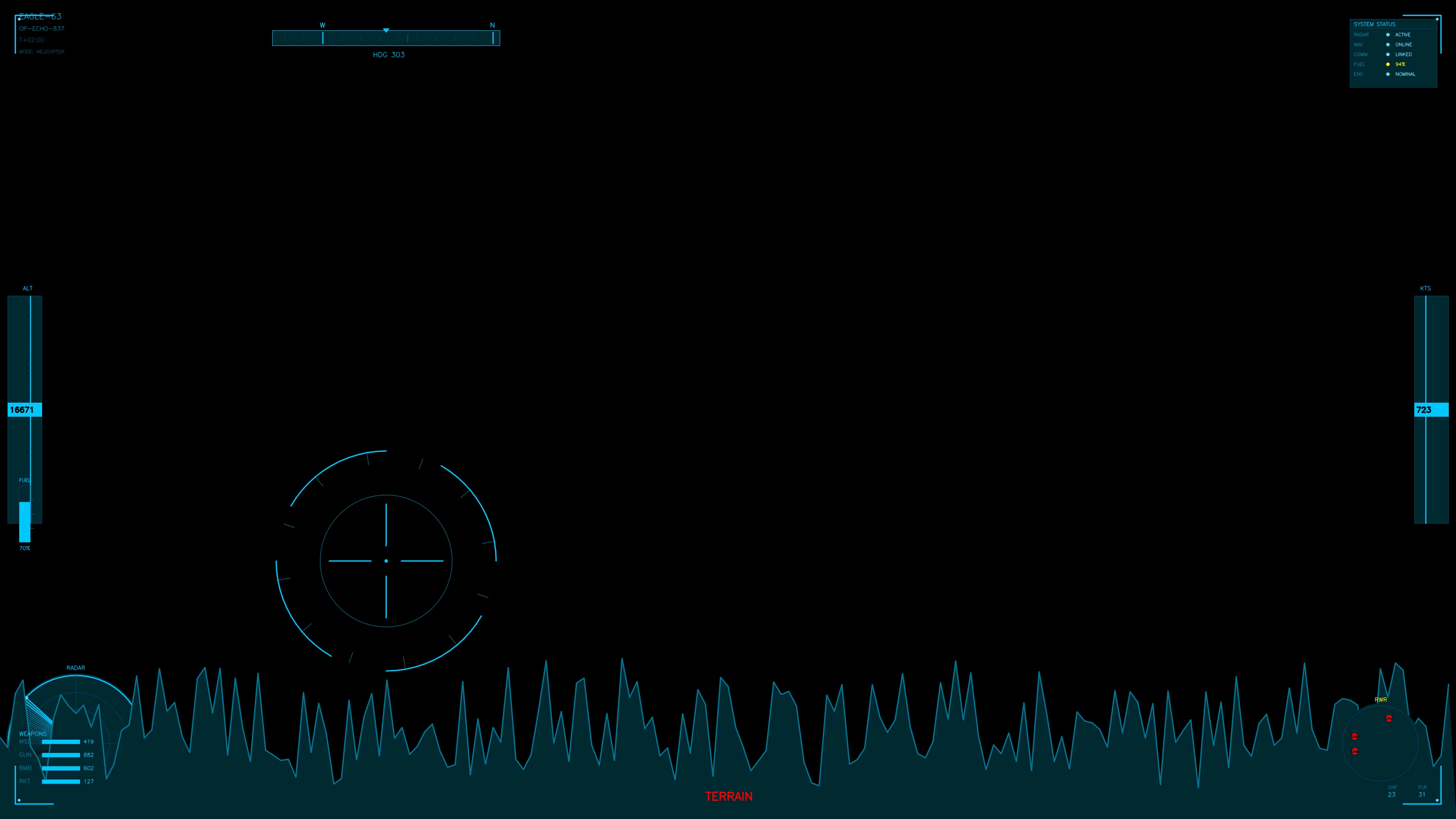 Military gui war stock footage hud animation for science fiction production in dark setting