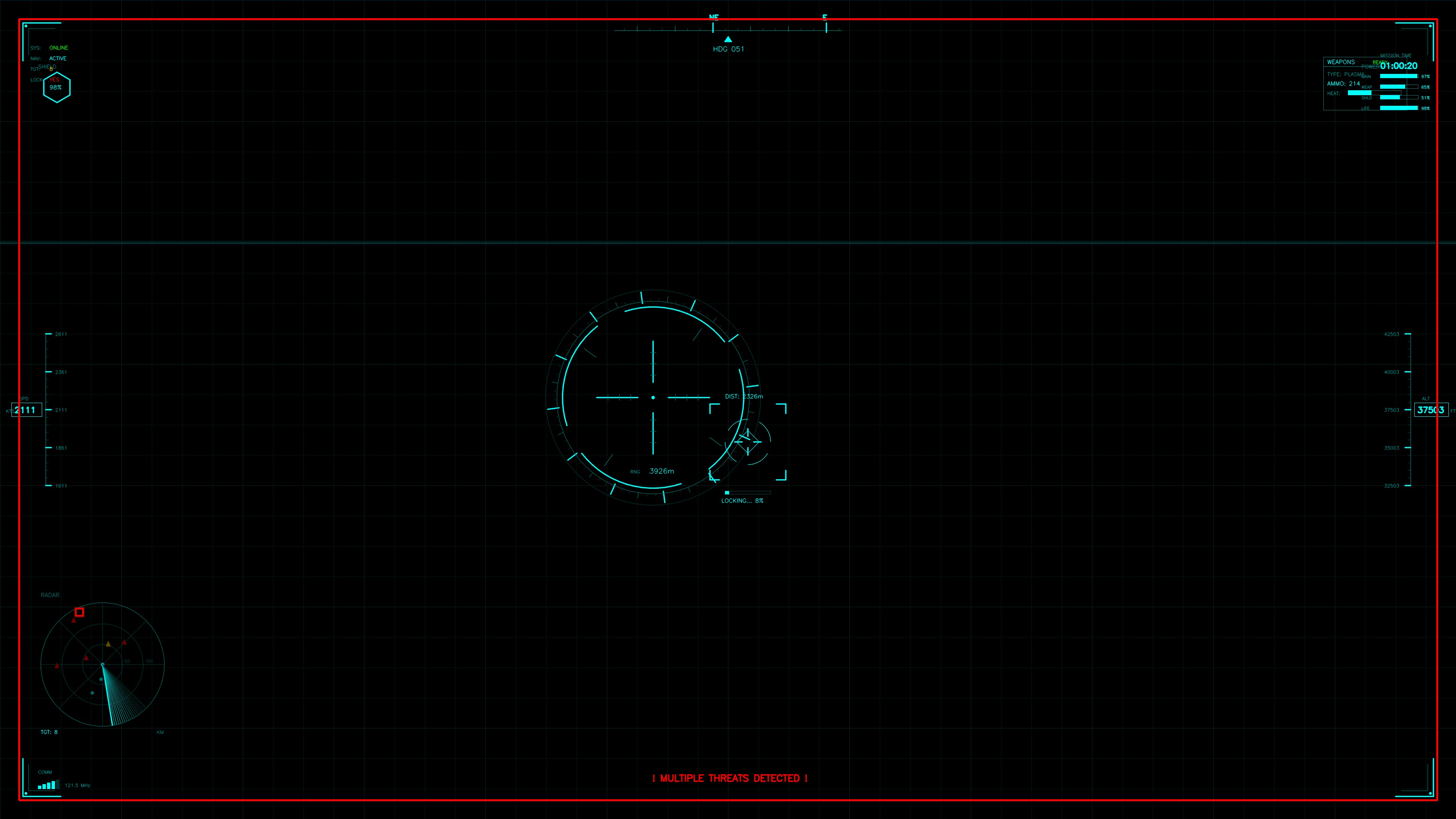 Military gui war stock footage hud animation for science fiction video production featuring radar screen with targeting crosshair