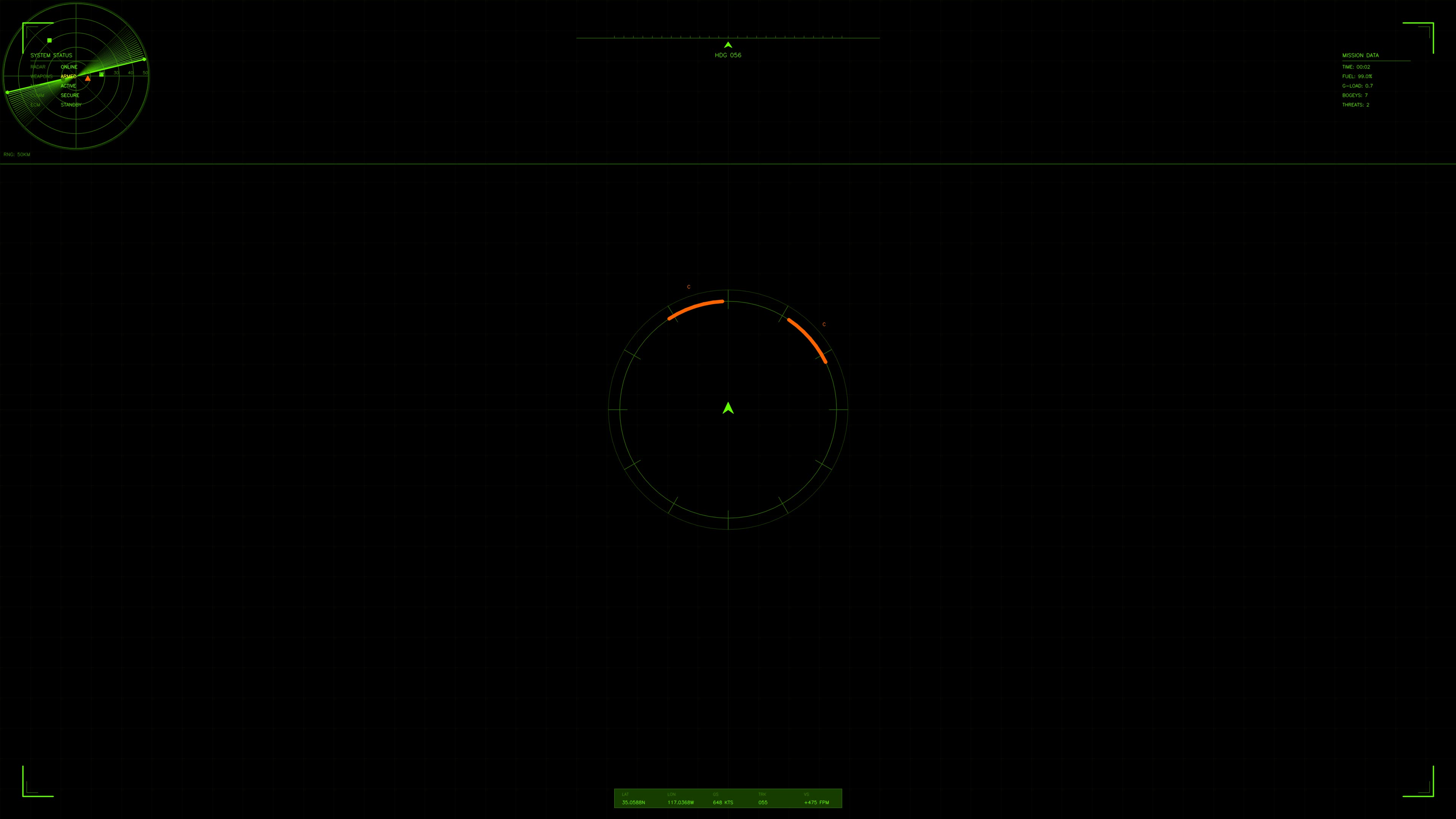 Military GUI war stock footage HUD animation for science fiction production featuring radar and targeting displays