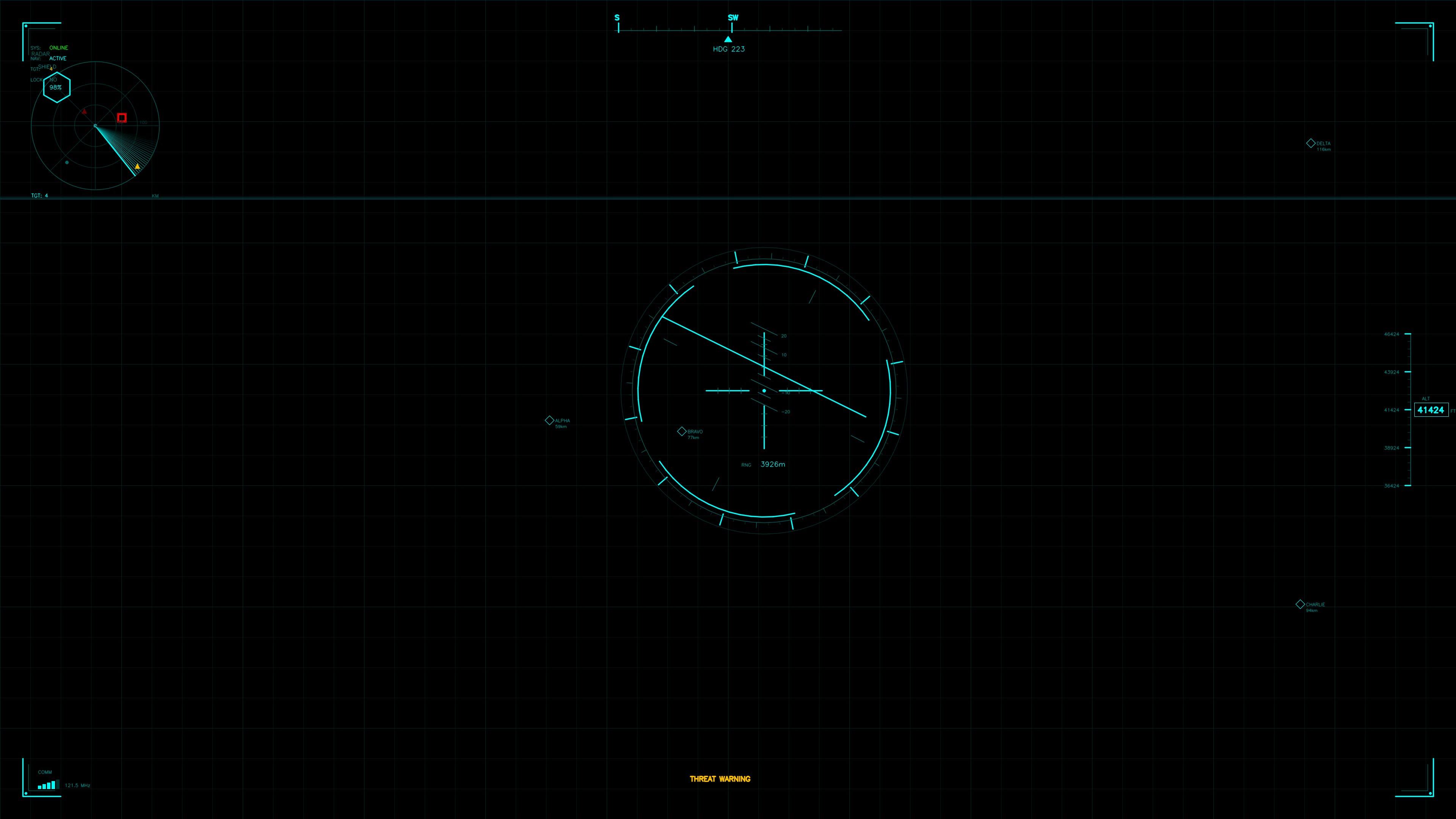 Military visual display of war operations in a science fiction setting for production use with animation elements and HUD interface
