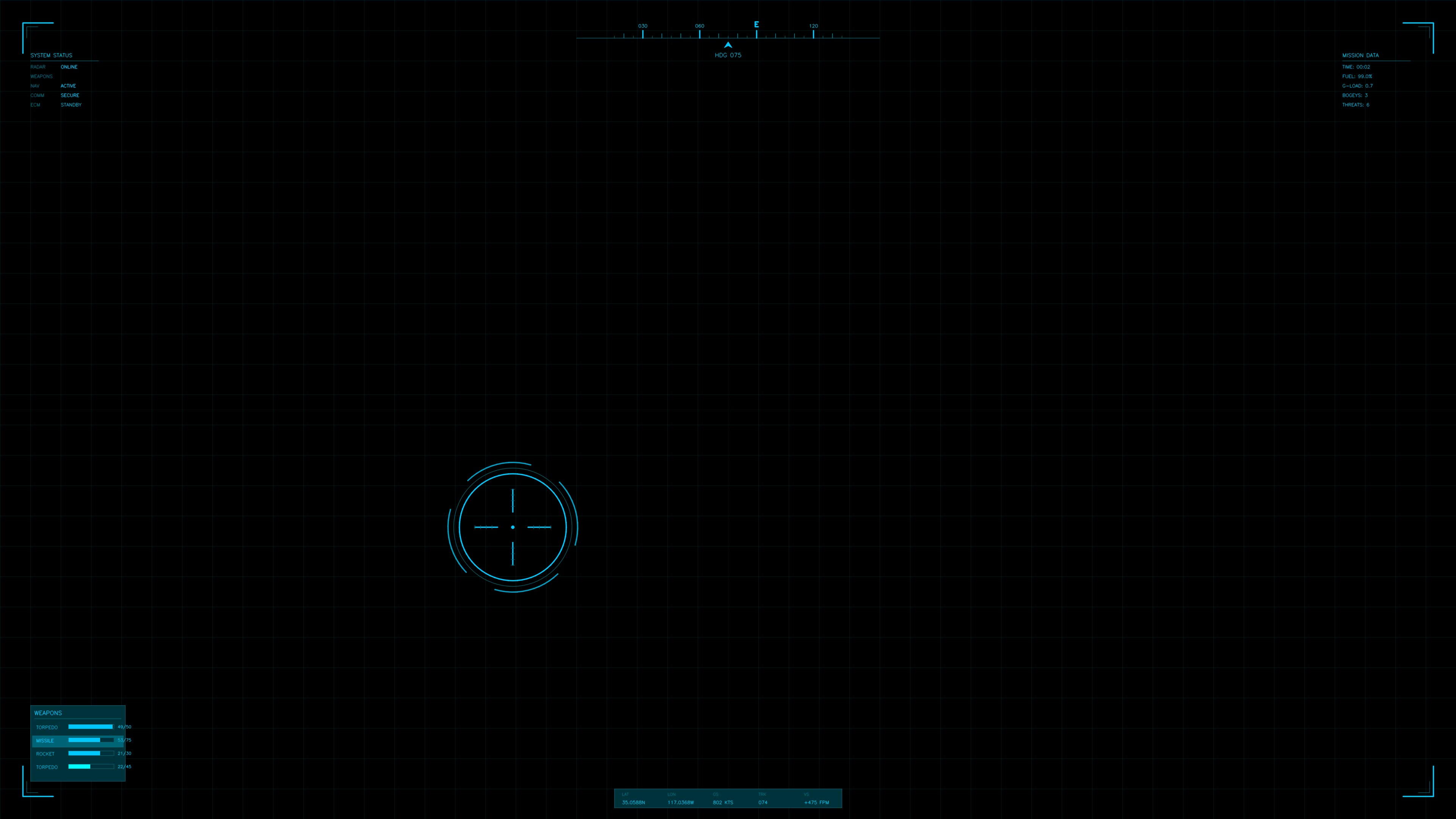 Military GUI war stock footage hud animation for science fiction production with data and targeting display elements