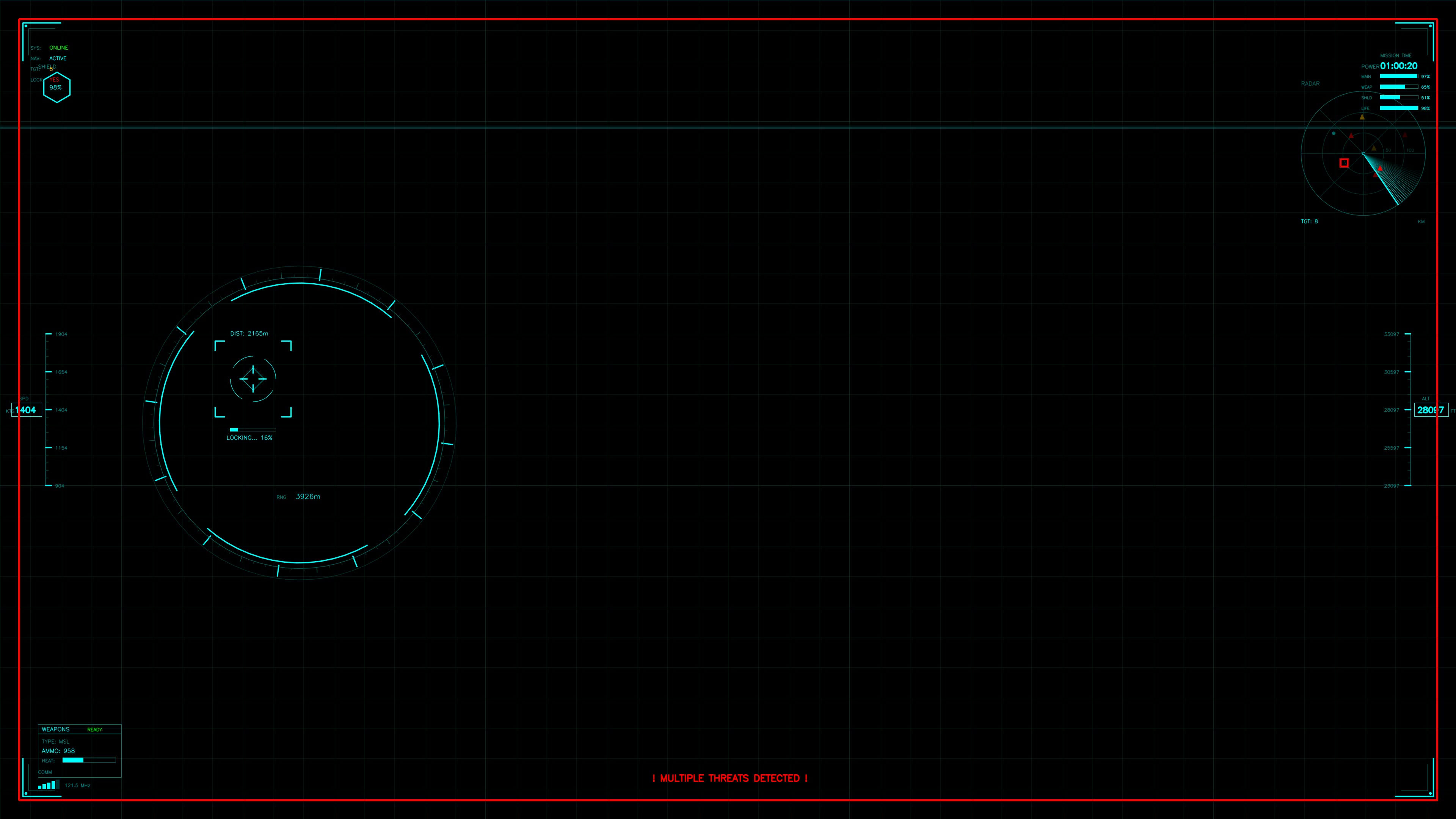 Military graphic overlay for war simulation featuring heads-up display animation in a dark environment