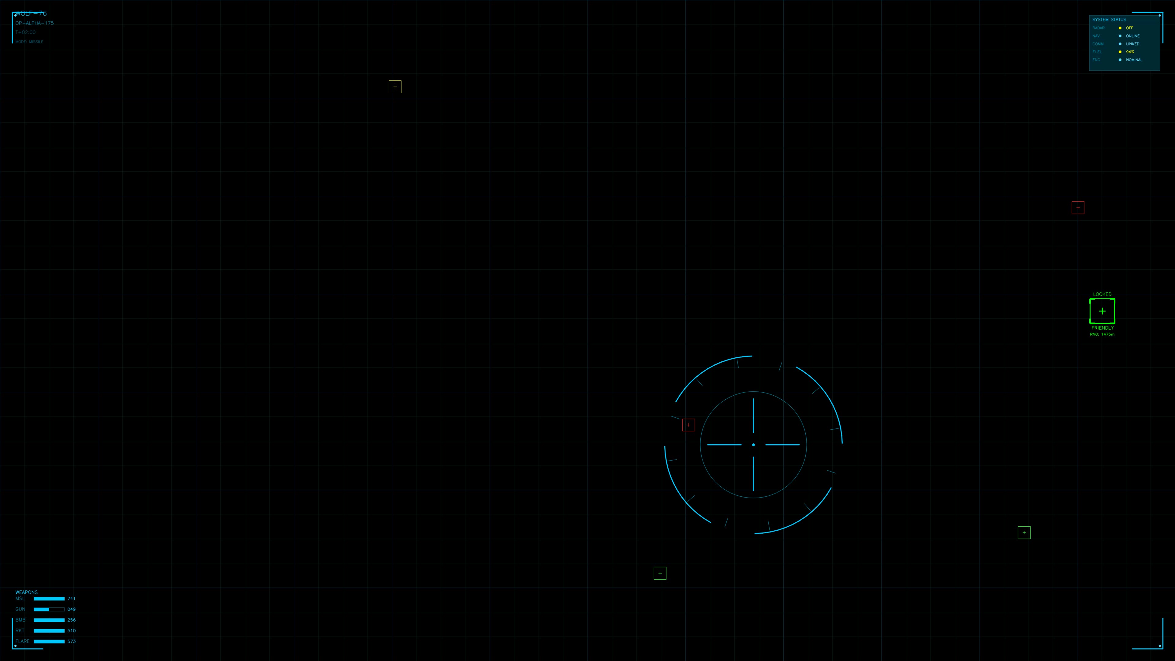 Military gui war stock footage hud animation for science fiction production in dark background with glowing elements