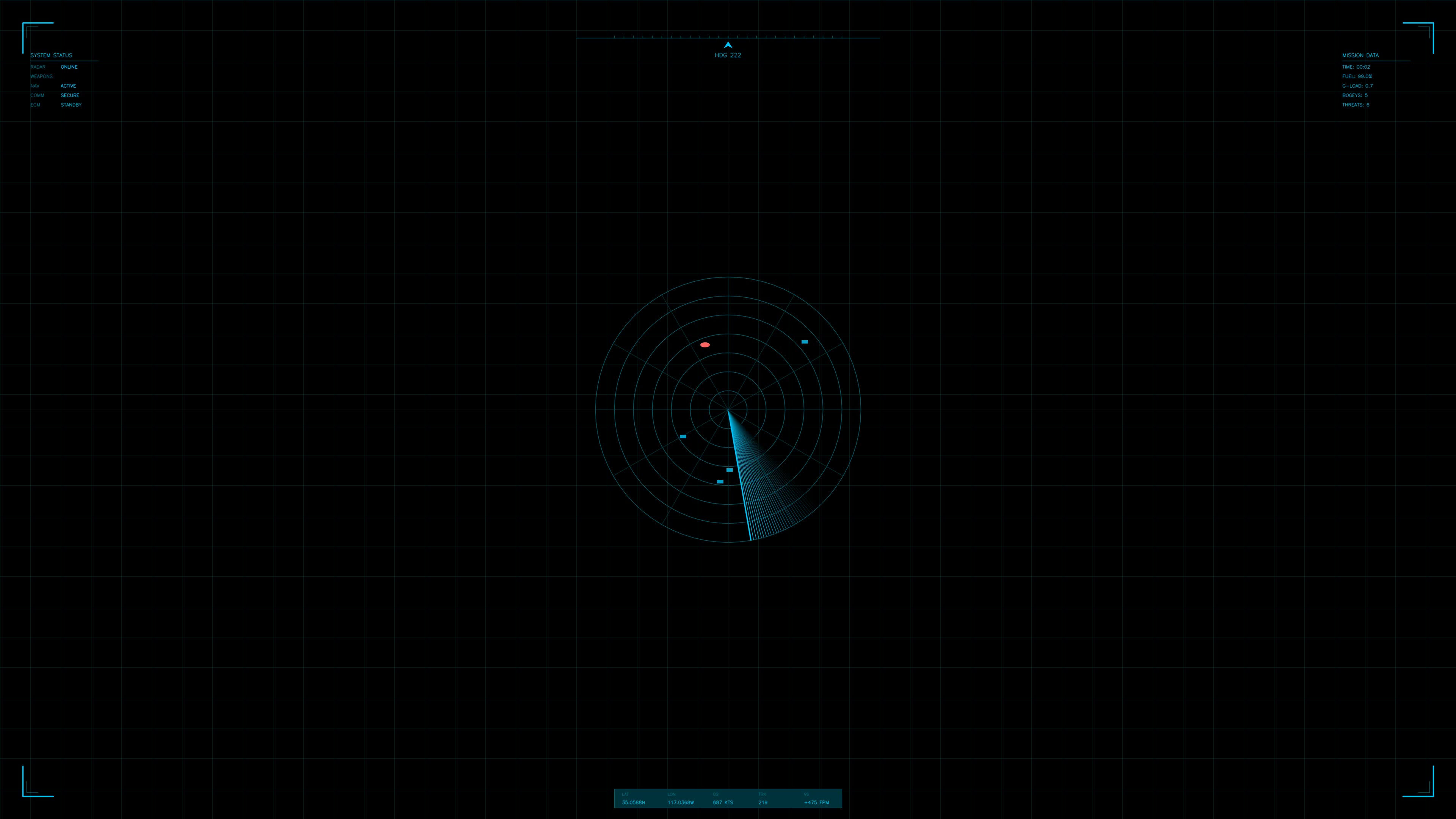 Military gui war stock footage hud animation for science fiction production in dark background with radar elements and signals