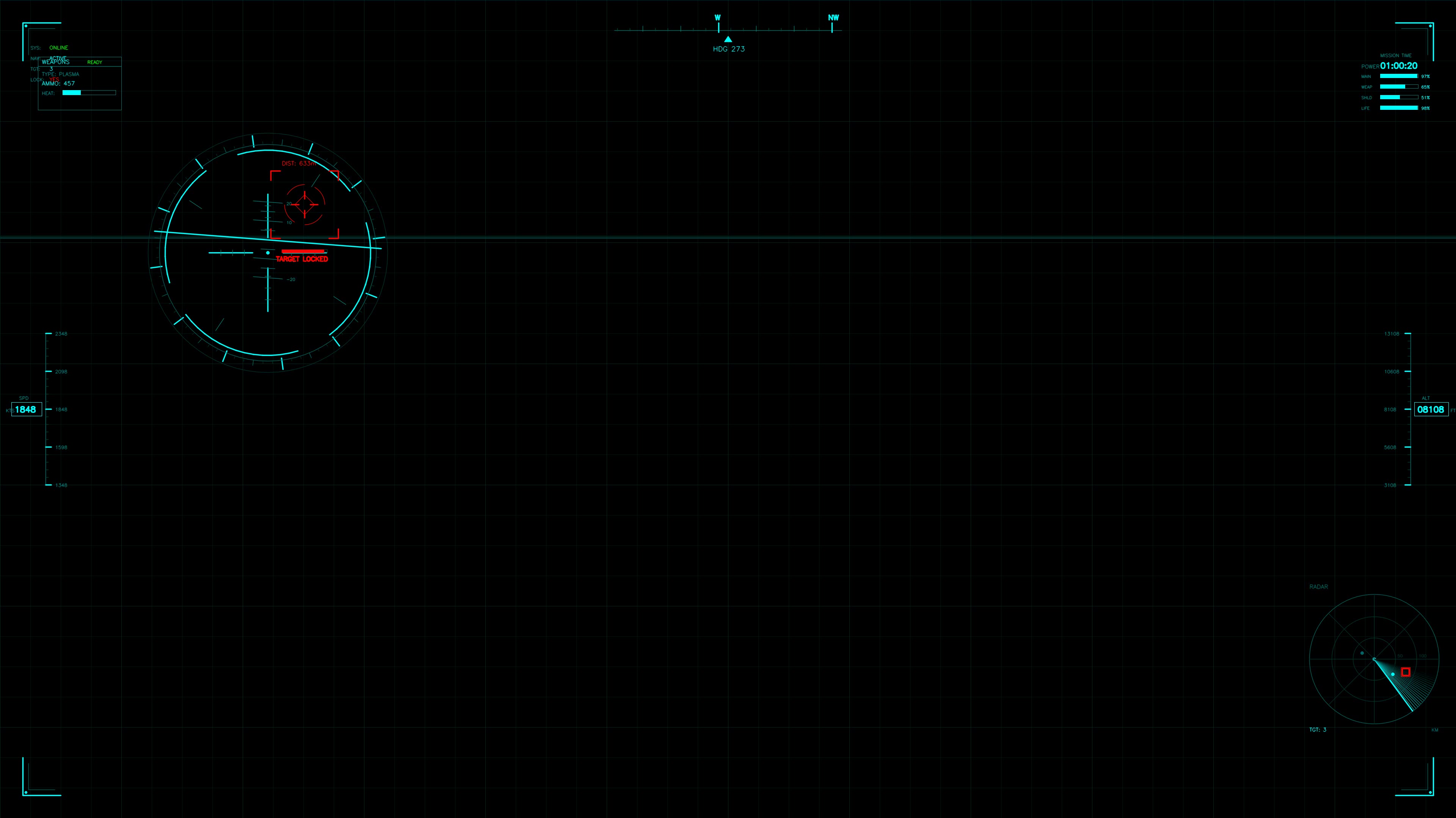 Military GUI war stock footage hud animation for science fiction production in dark interface