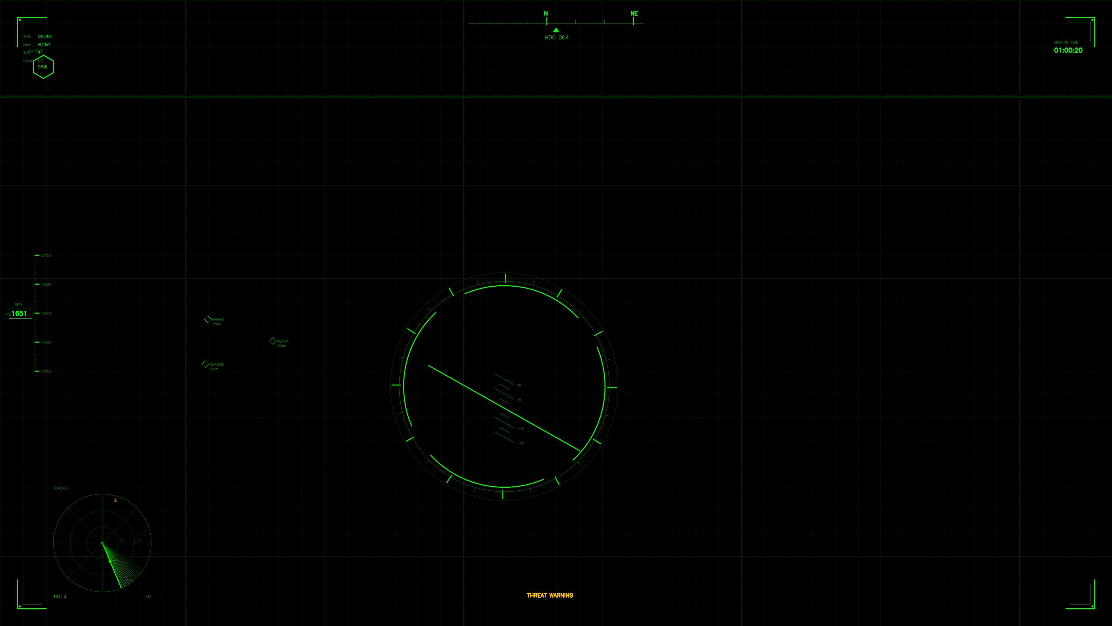 Military gui war stock footage hud animation designed for science fiction production with radar display and tracking elements
