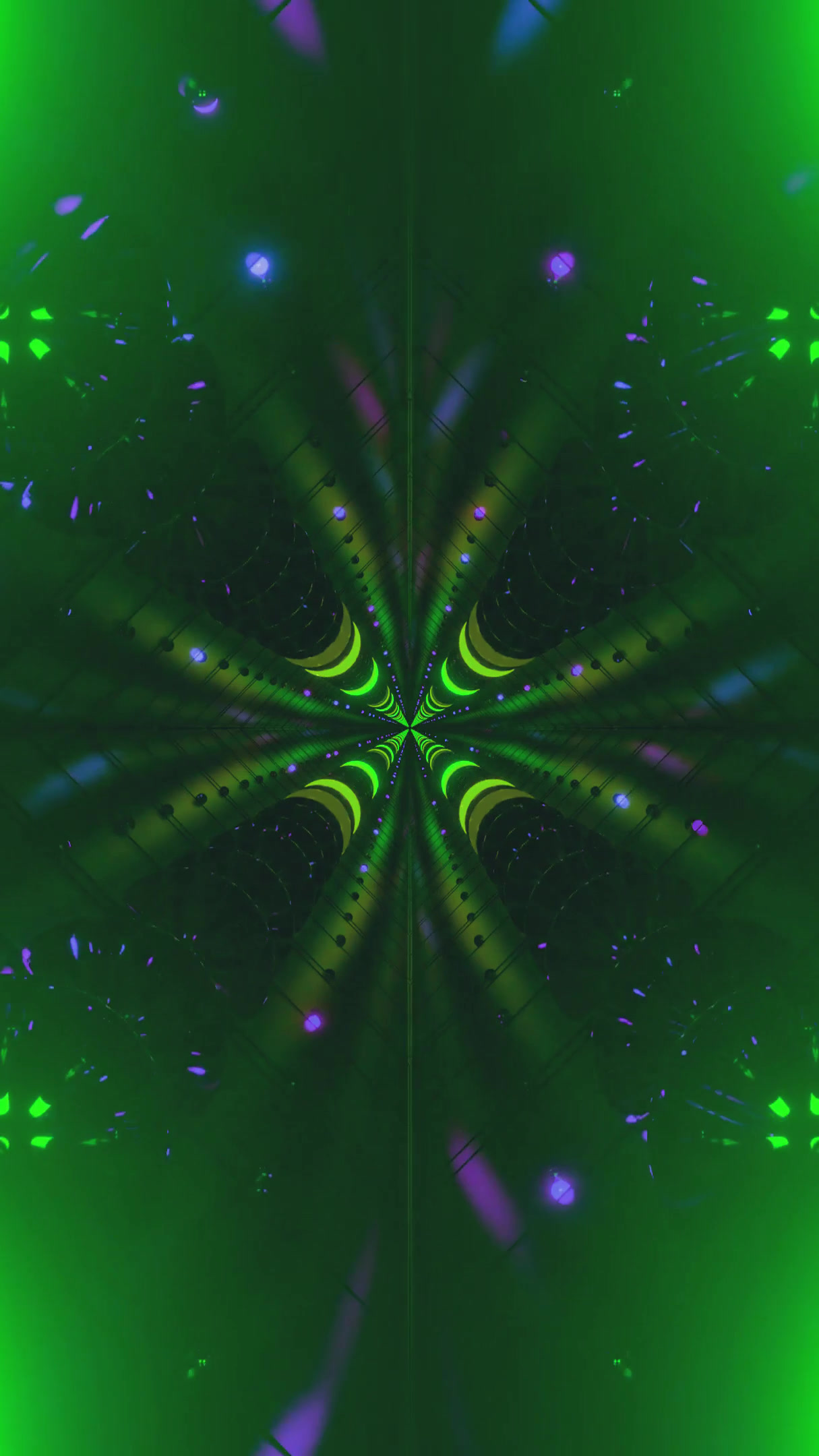 Explore the mesmerizing green and purple tunnel video loop creating a vibrant visual experience