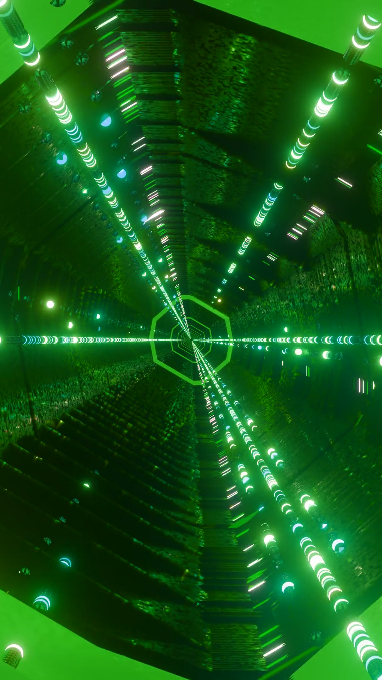 Seamless tunnel video loop screensaver with vibrant green lights