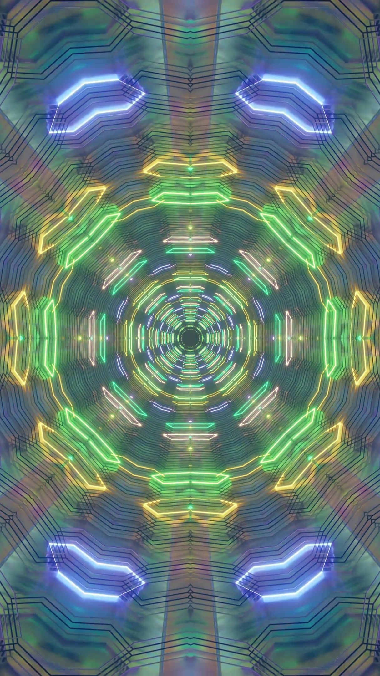 Vibrant tunnel video vj loop screensaver seamlessly enveloping viewers in colorful lights