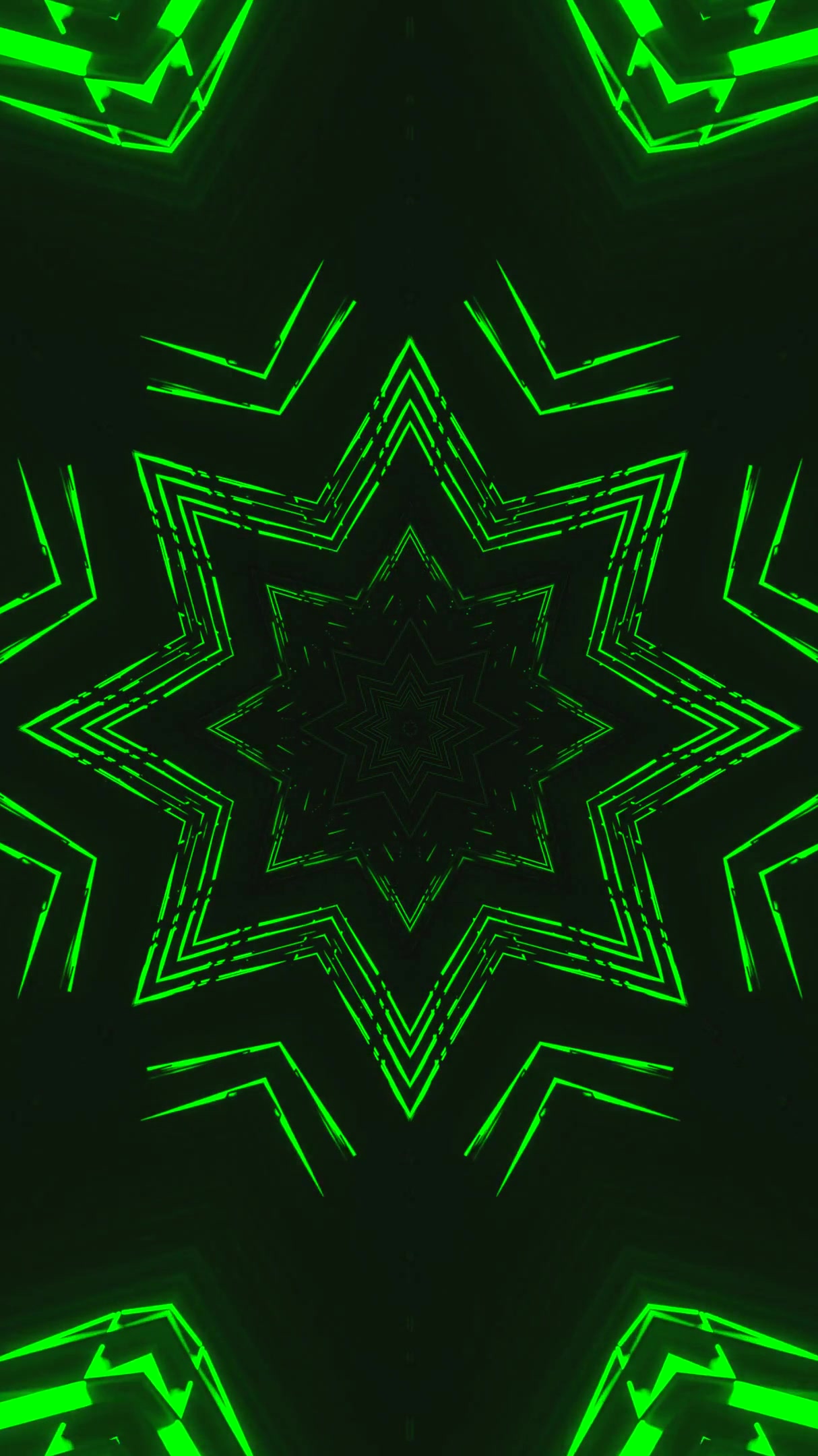 Seamless tunnel video loop creates a mesmerizing green light display in a dynamic and vibrant pattern for screensavers