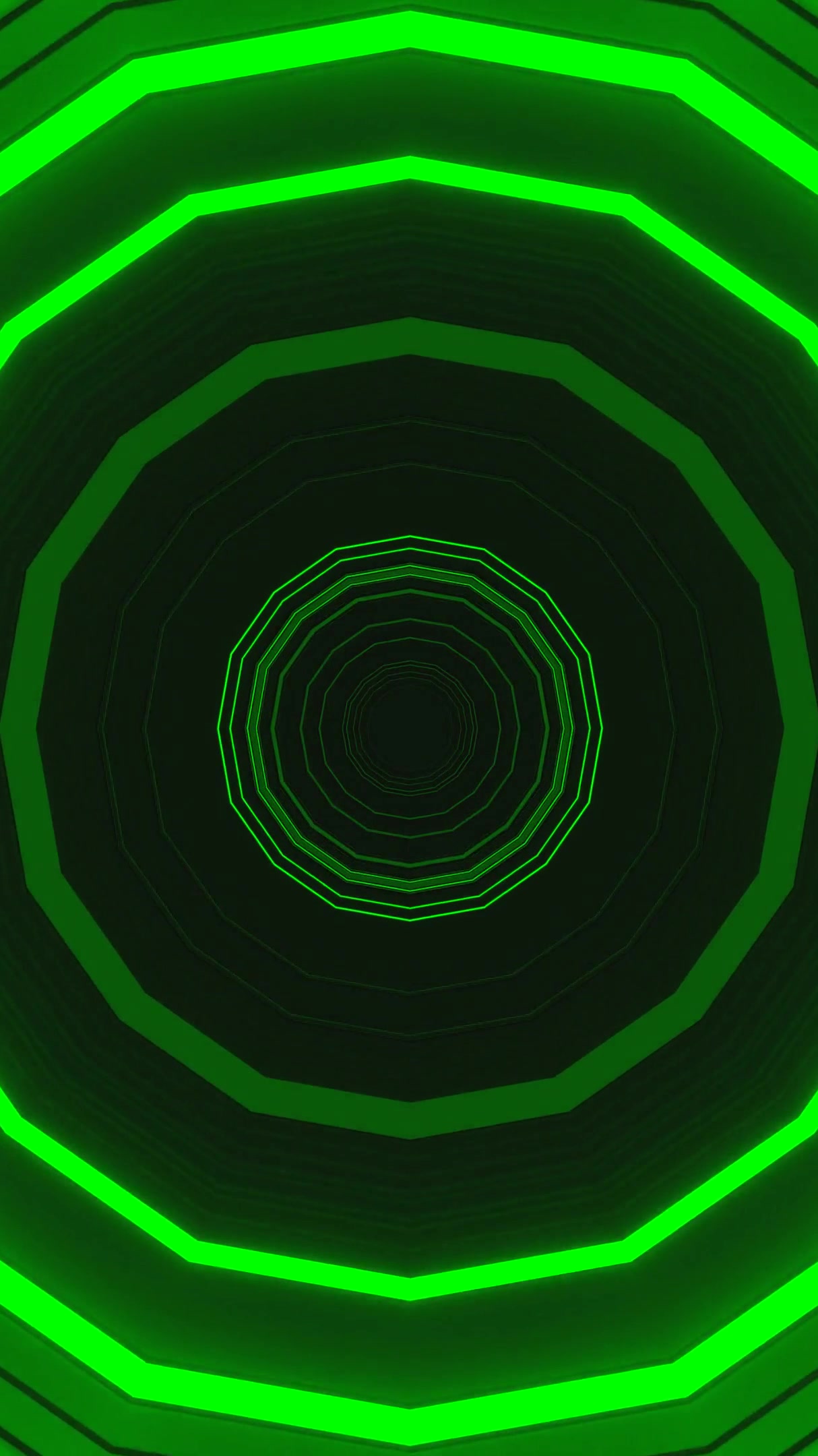 Seamless tunnel video loop with green neon lines creating an immersive experience in a dark background