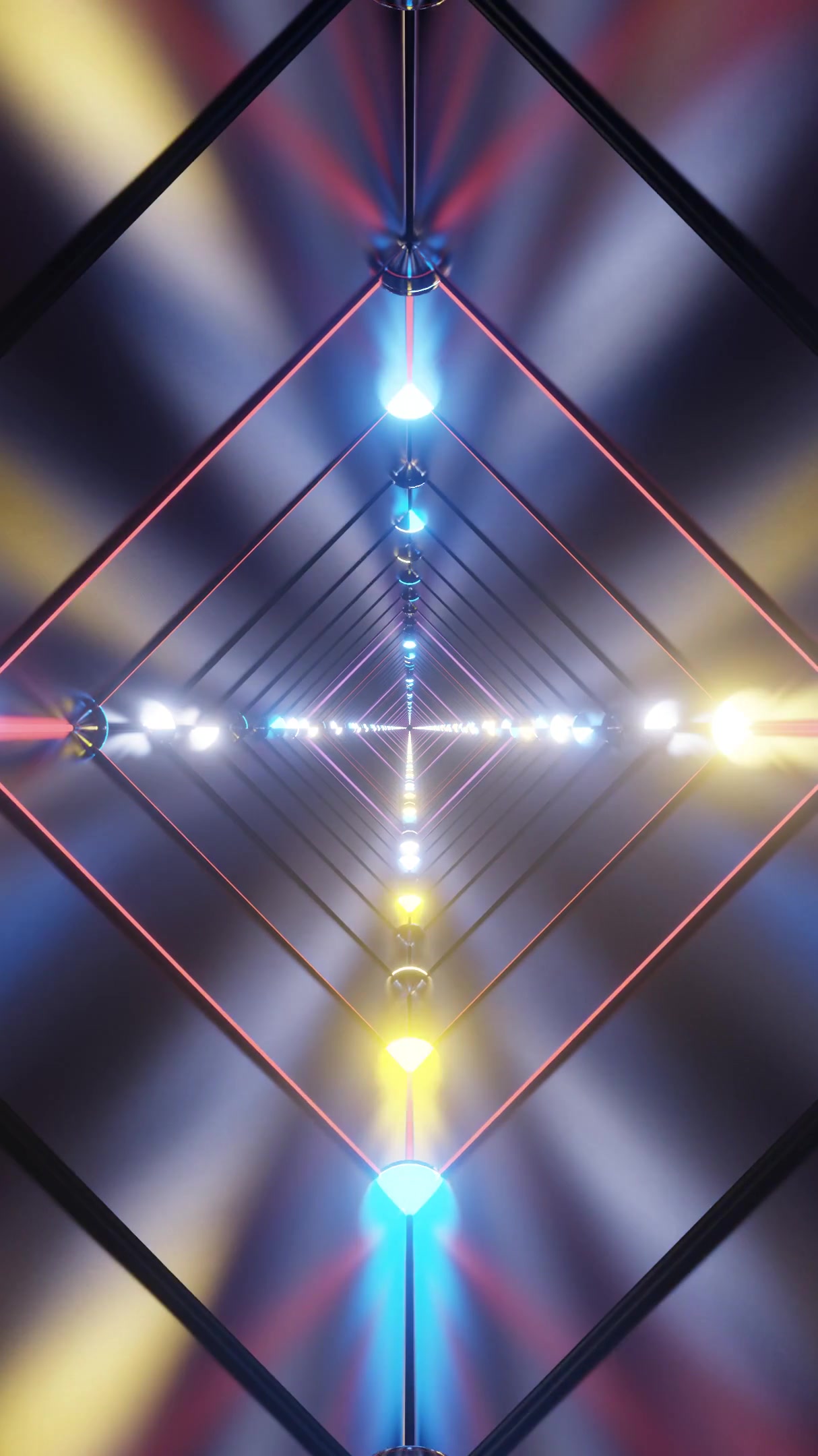 Dynamic tunnel video visual loop with vibrant colors and light reflections for immersive display