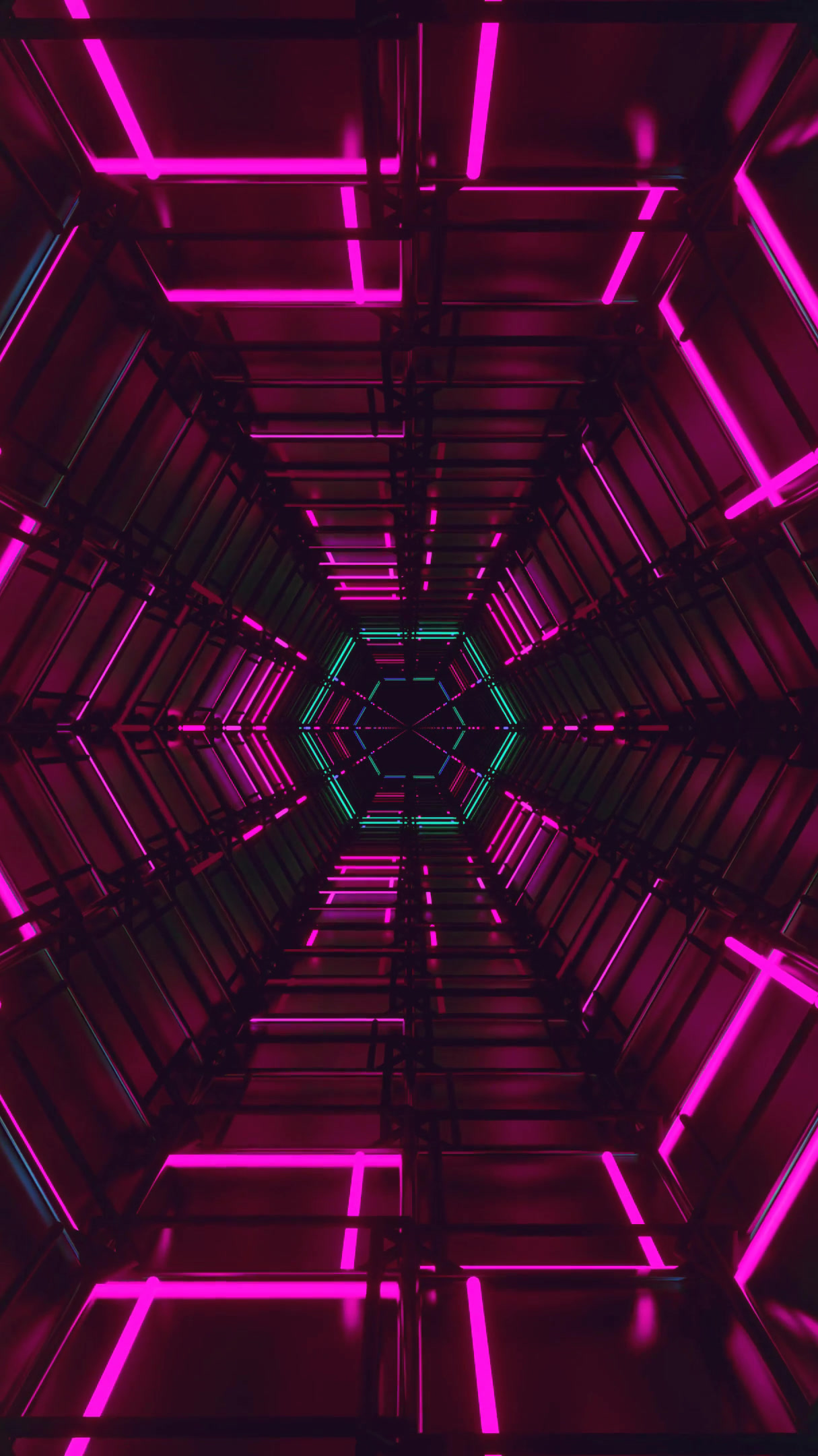 Vibrant tunnel video loop with colorful neon lights and geometric