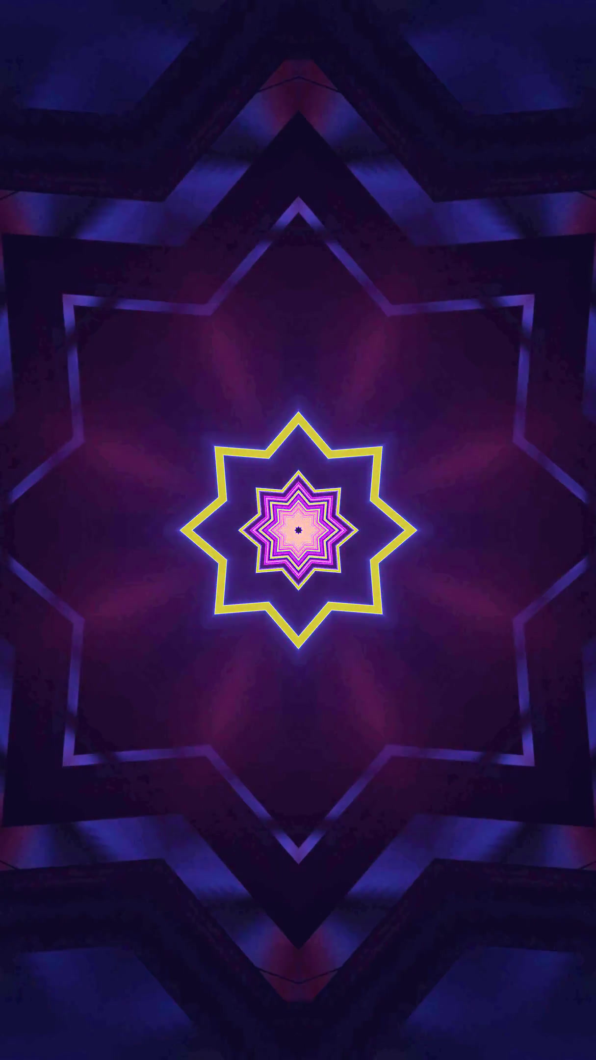 Colorful tunnel video loop with vibrant star patterns and seamles