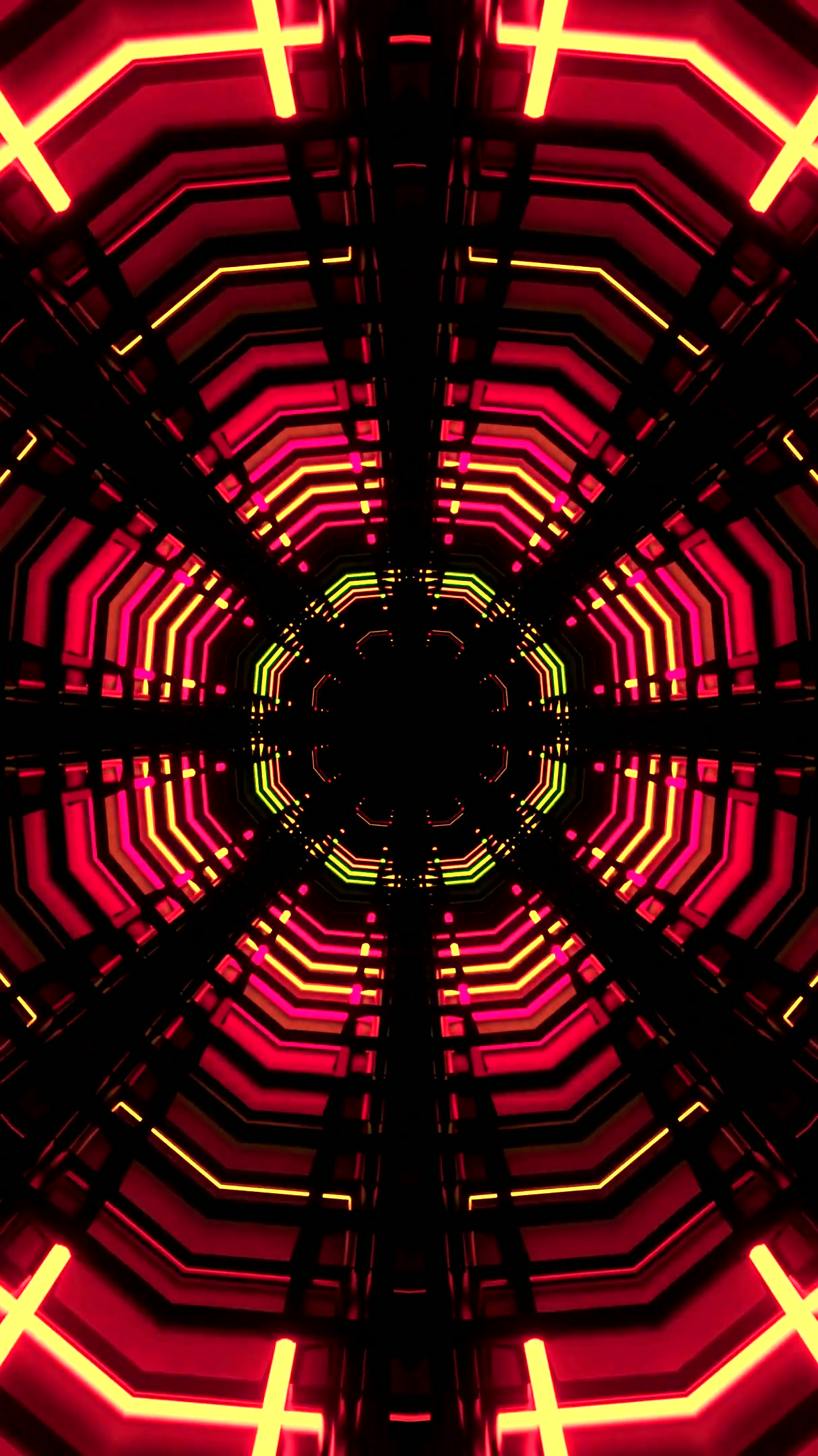 Seamless tunnel video loop with vibrant neon lights creating an i