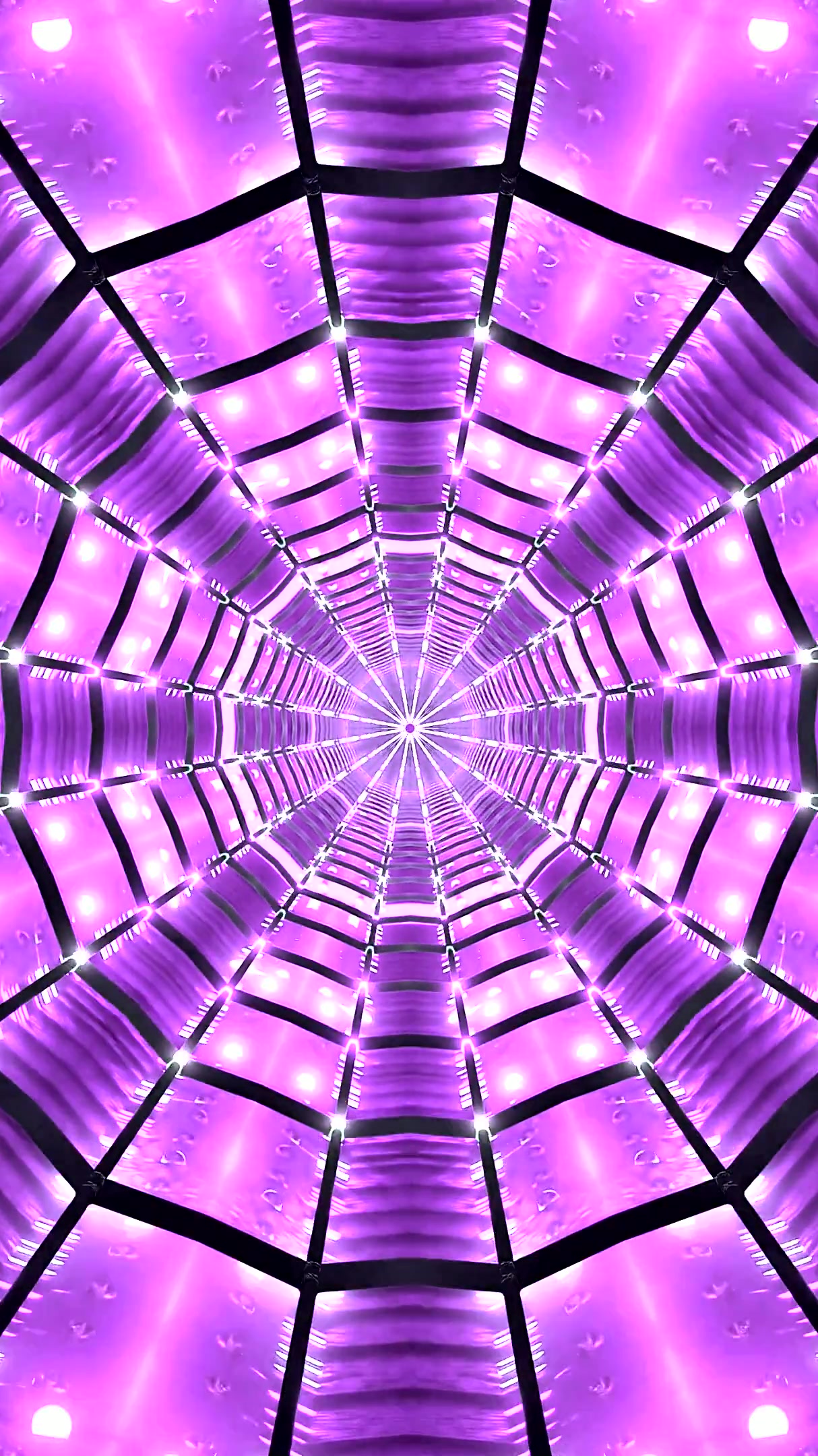 Seamless tunnel video loop with vibrant purple lights for immersive screensaver experience