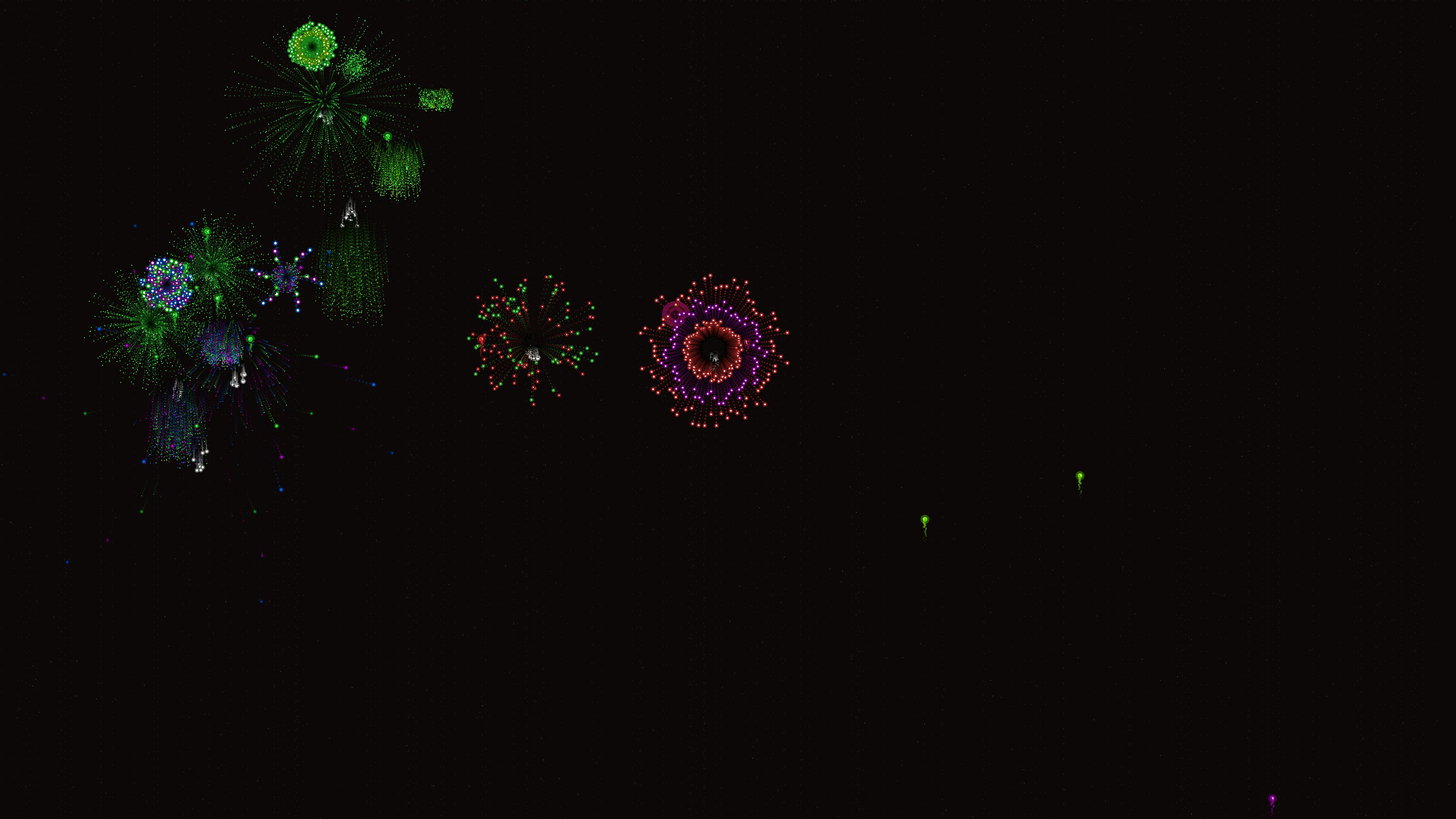 Neon glow effect firework display with glitter effect at night celebration event in urban setting