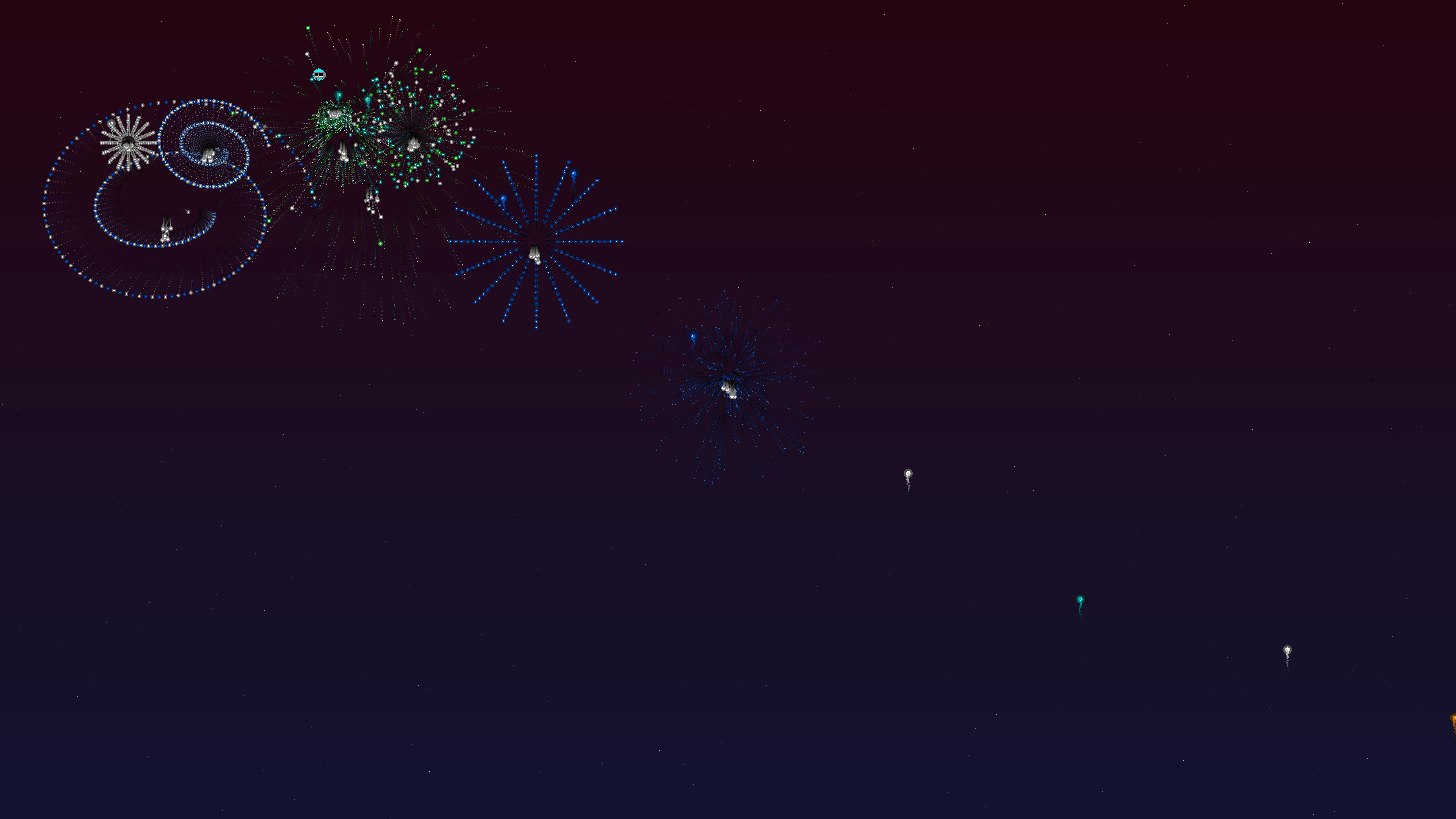 Neon glow effect firework with glitter effect lighting up the night sky during a celebration event