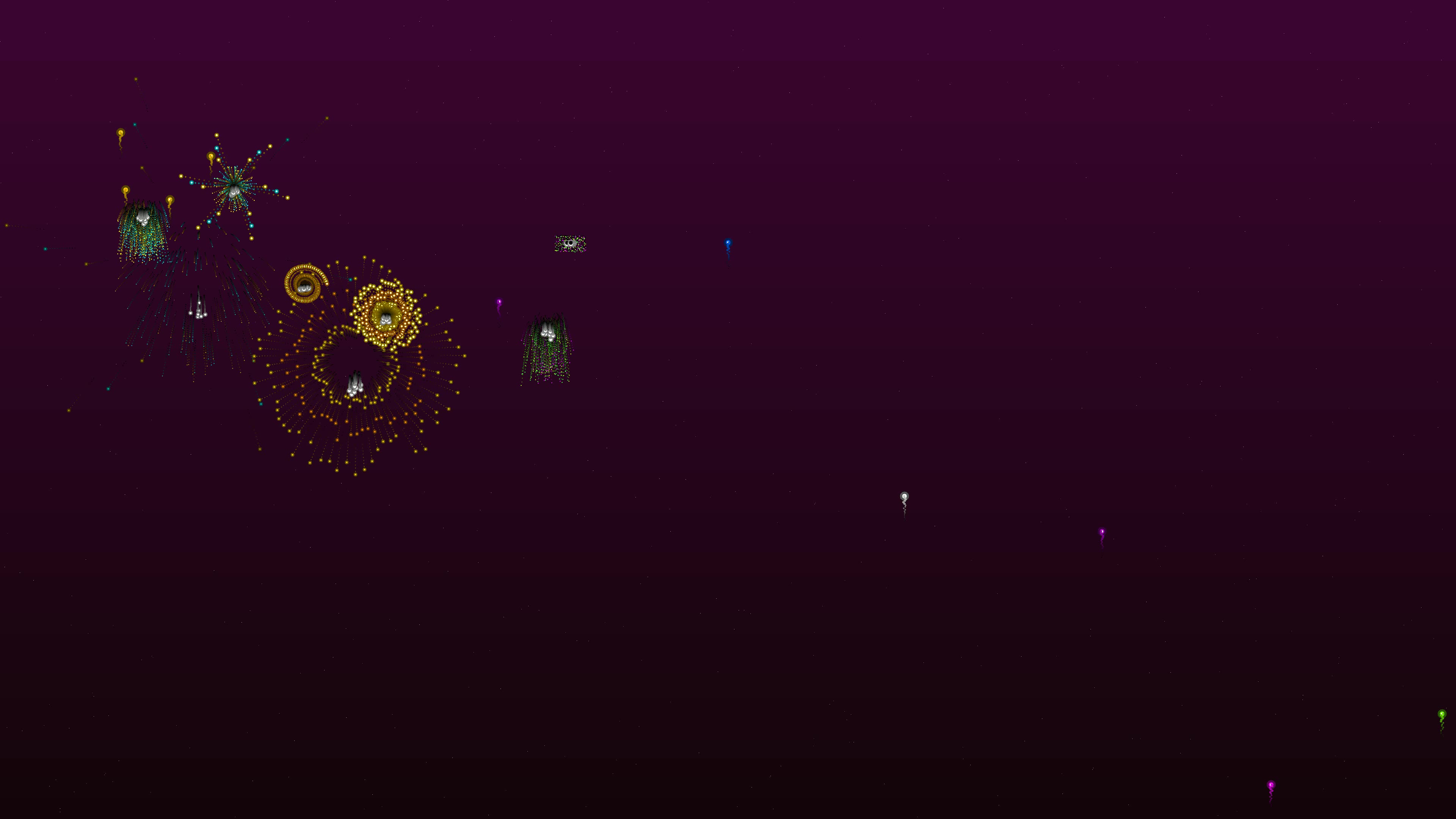 Neon glow effect firework with glitter effect lights up night sky during celebration event