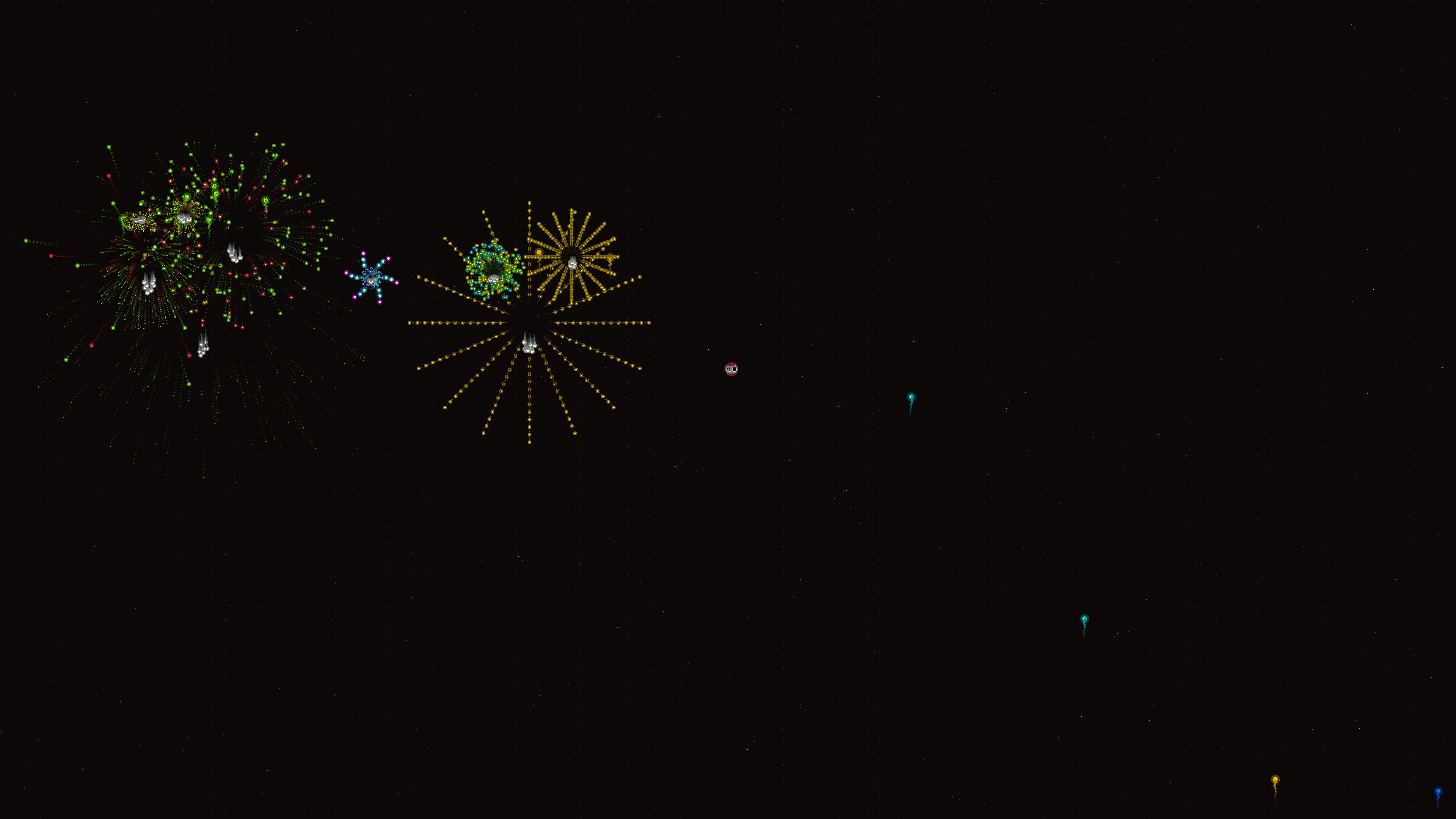 Neon glow effect firework display with glitter effect at night during celebration event