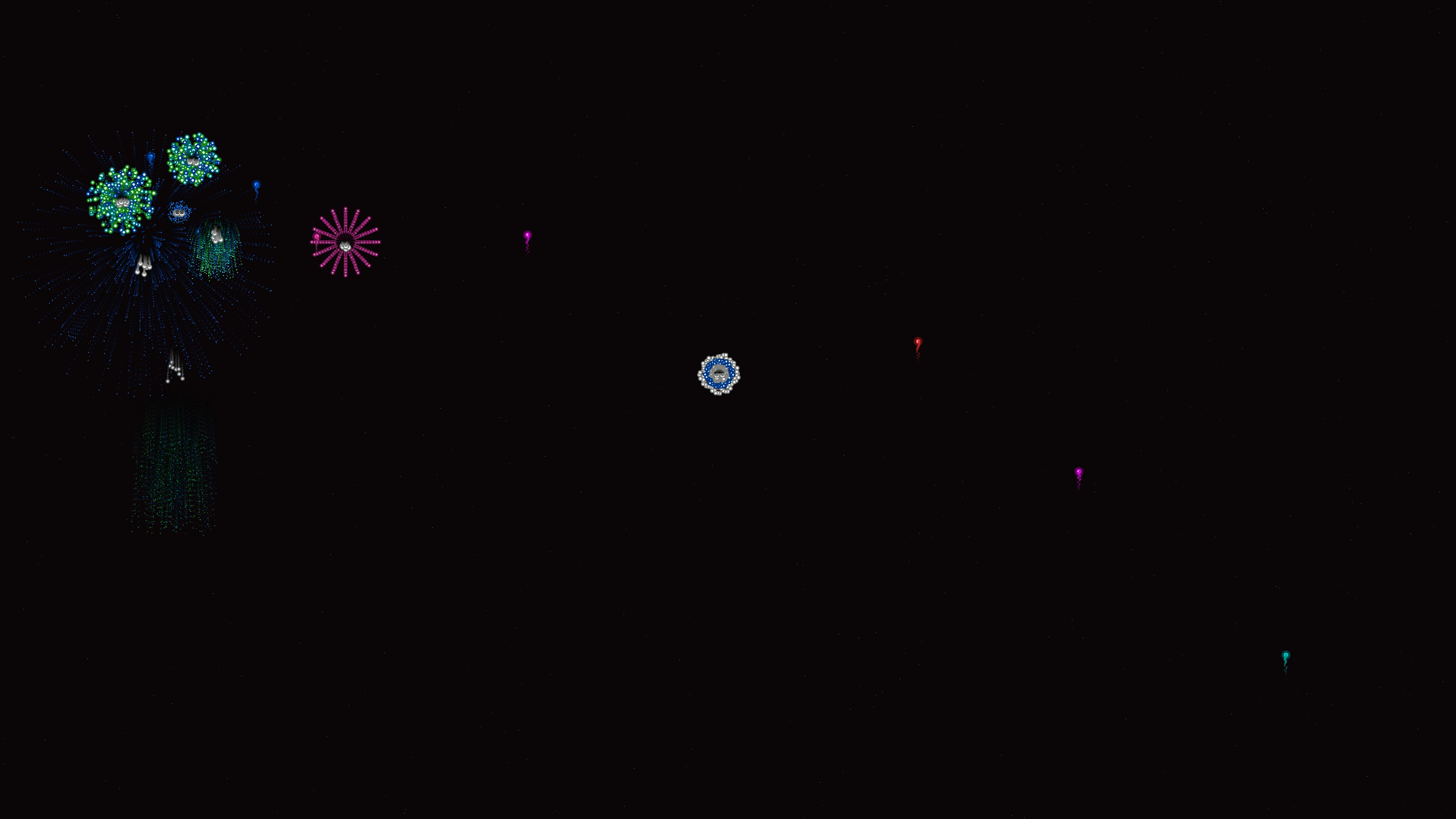 Neon glow effect firework display with glitter effect in a night sky during a festive celebration