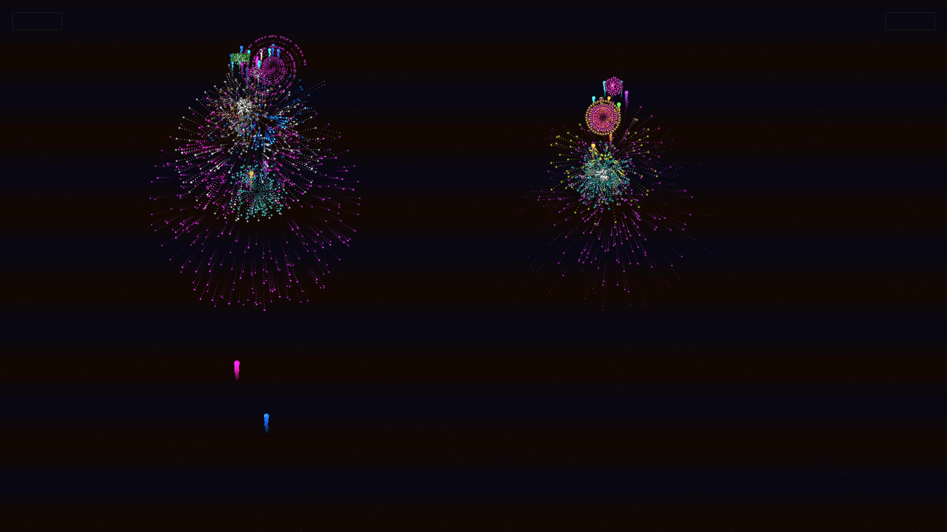 Neon glow effect firework display with glitter effect in a dark night sky