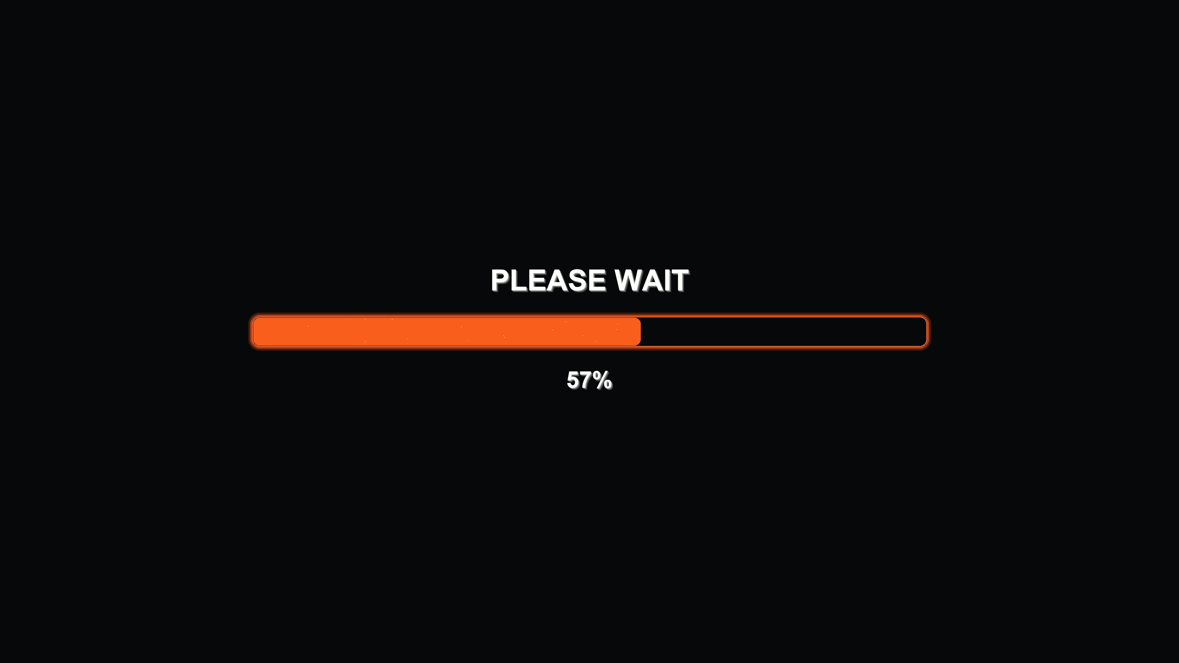 Waiting animation with progress bar showing completion at 100 percent on a black background