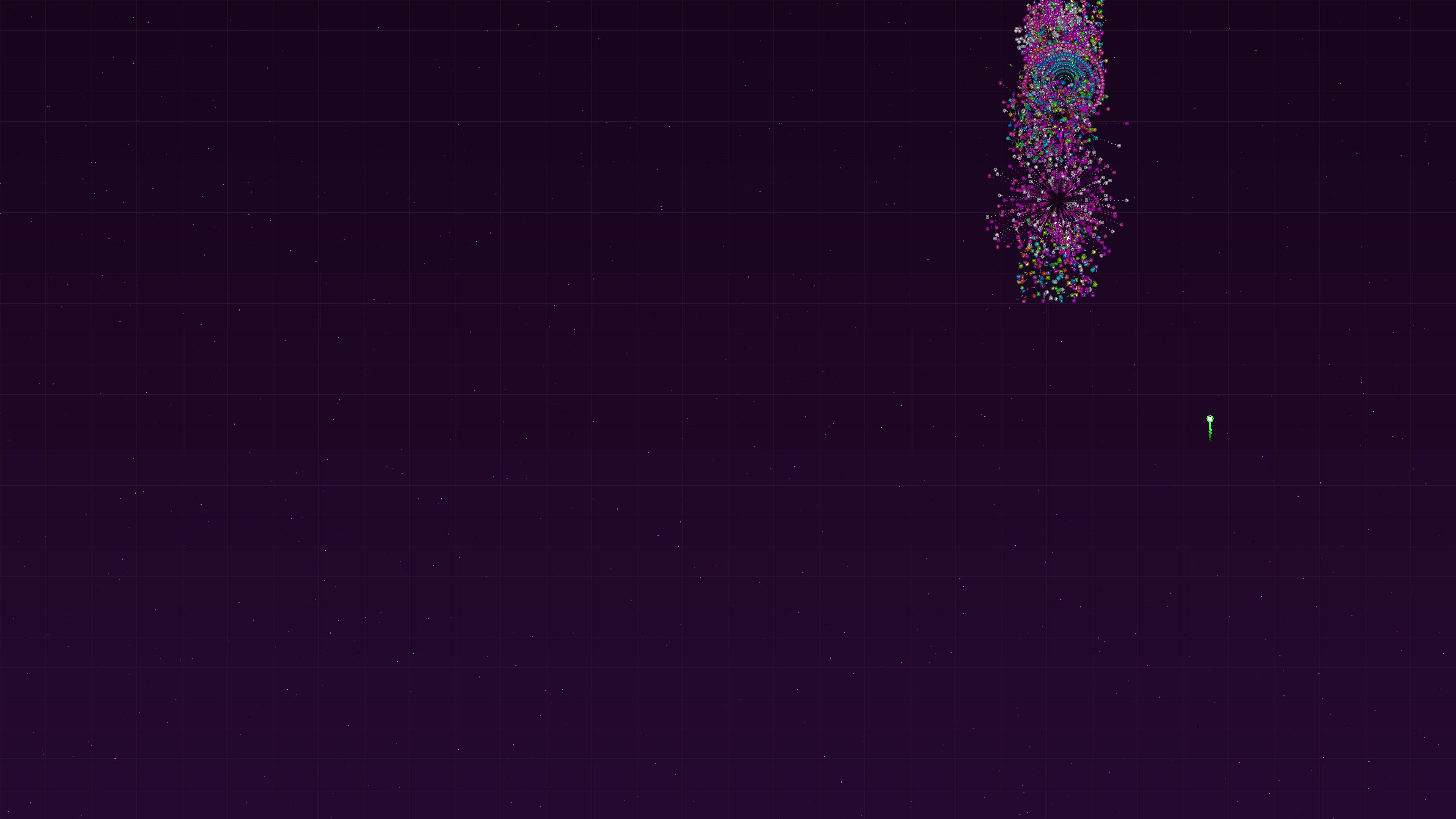 Neon glow effect firework display with glitter effect in night sky over a city skyline during celebration event