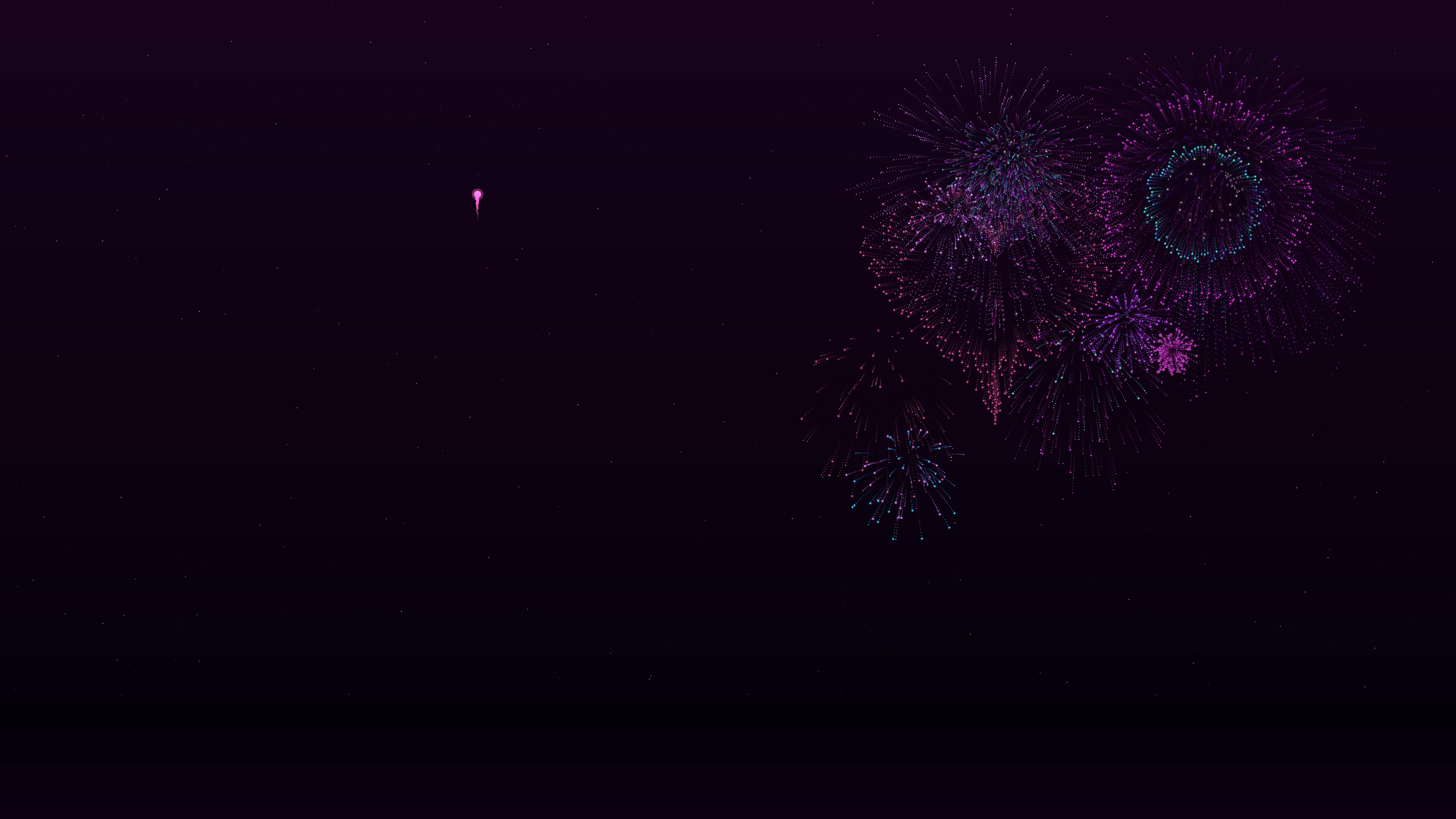 Neon glow effect firework display at night with glitter sparkles for celebration event