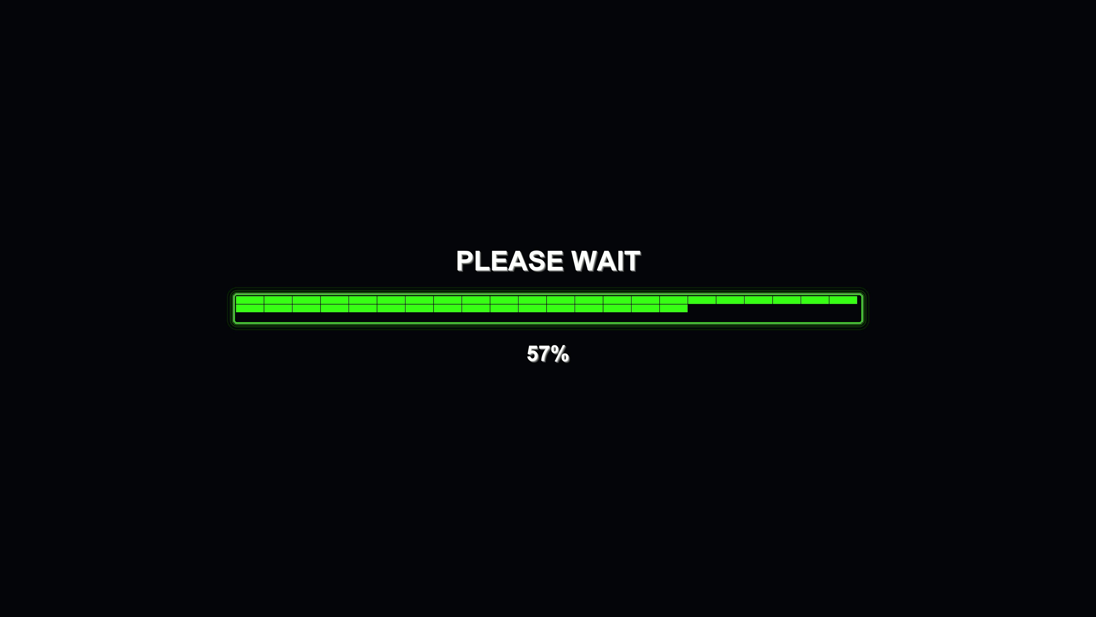 Stylish modern progressbar animation showing vibrant colors and a loading message during a computer task completion at night